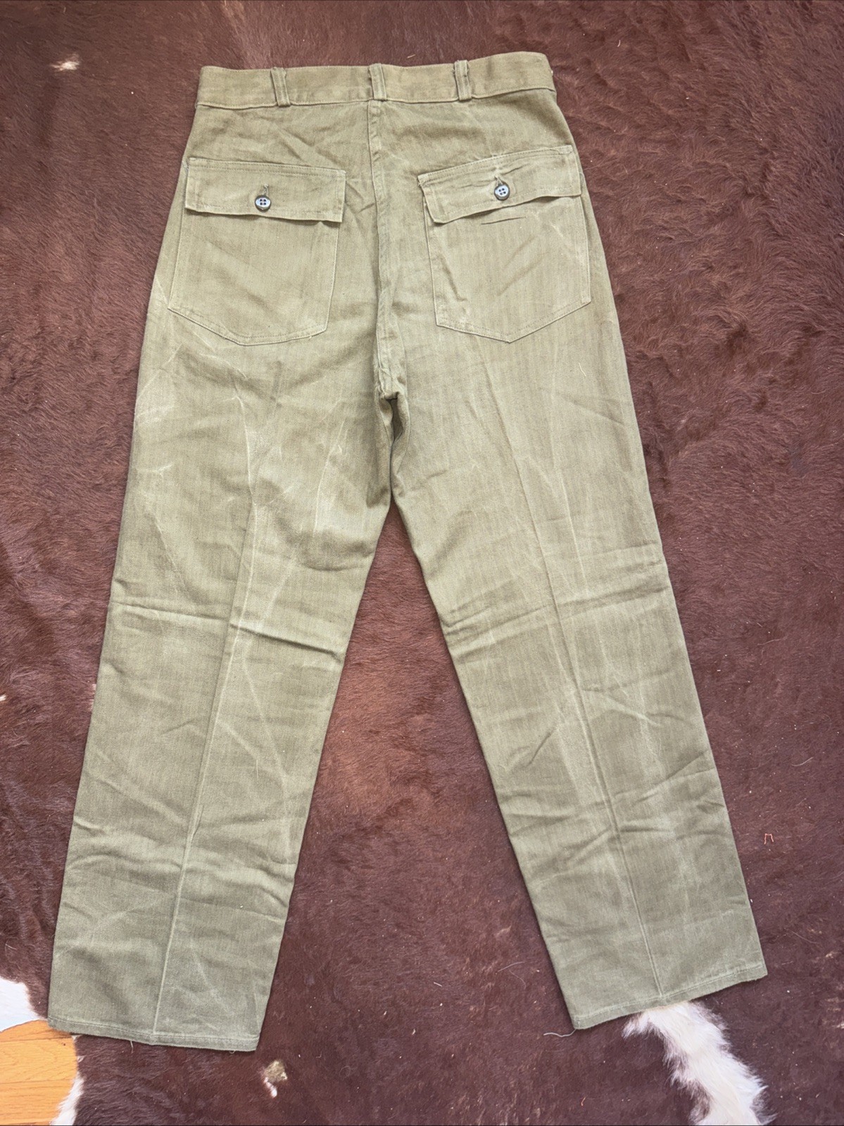 Vintage Military HBT Pants Trousers Sz 31x32 Faded Gusset Maker Unknown