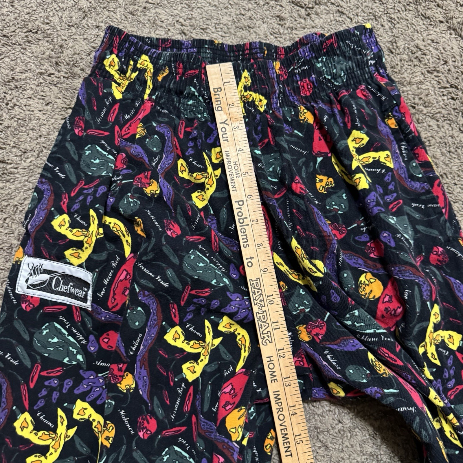 Chefwear Baggy Chef Pants Spicy Hot Peppers, Medium Elastic Drawstring