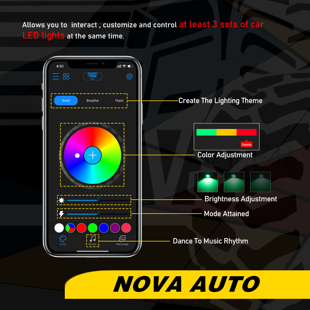 RGB LED Rock Lights 8-Pods Wireless Bluetooth Music Multi Color ATV UTV 4WD RZR