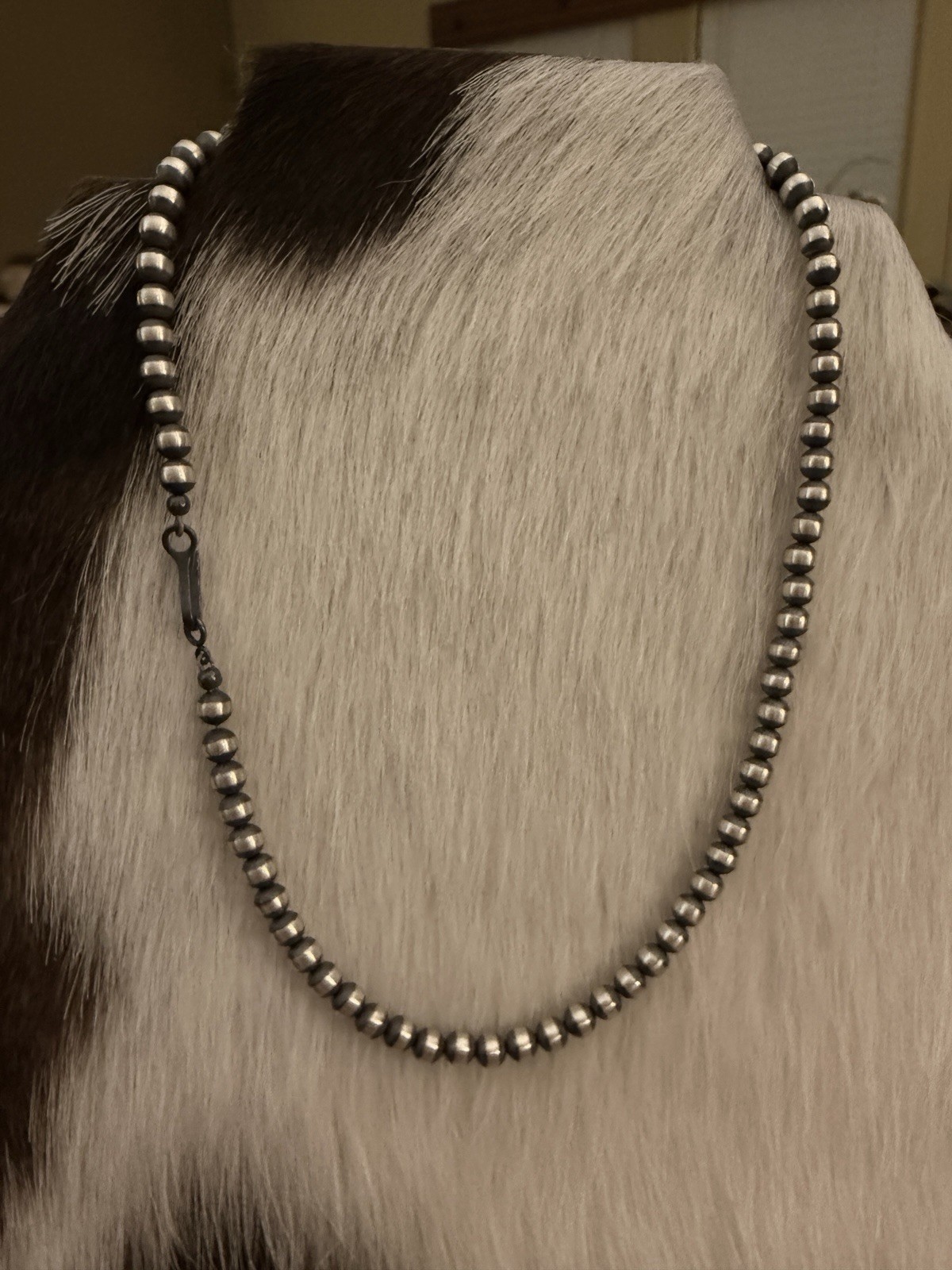 16” 5mm Navajo Desert Pearls / Beads Sterling Silver Necklace USA Unisex 12.1 Gm