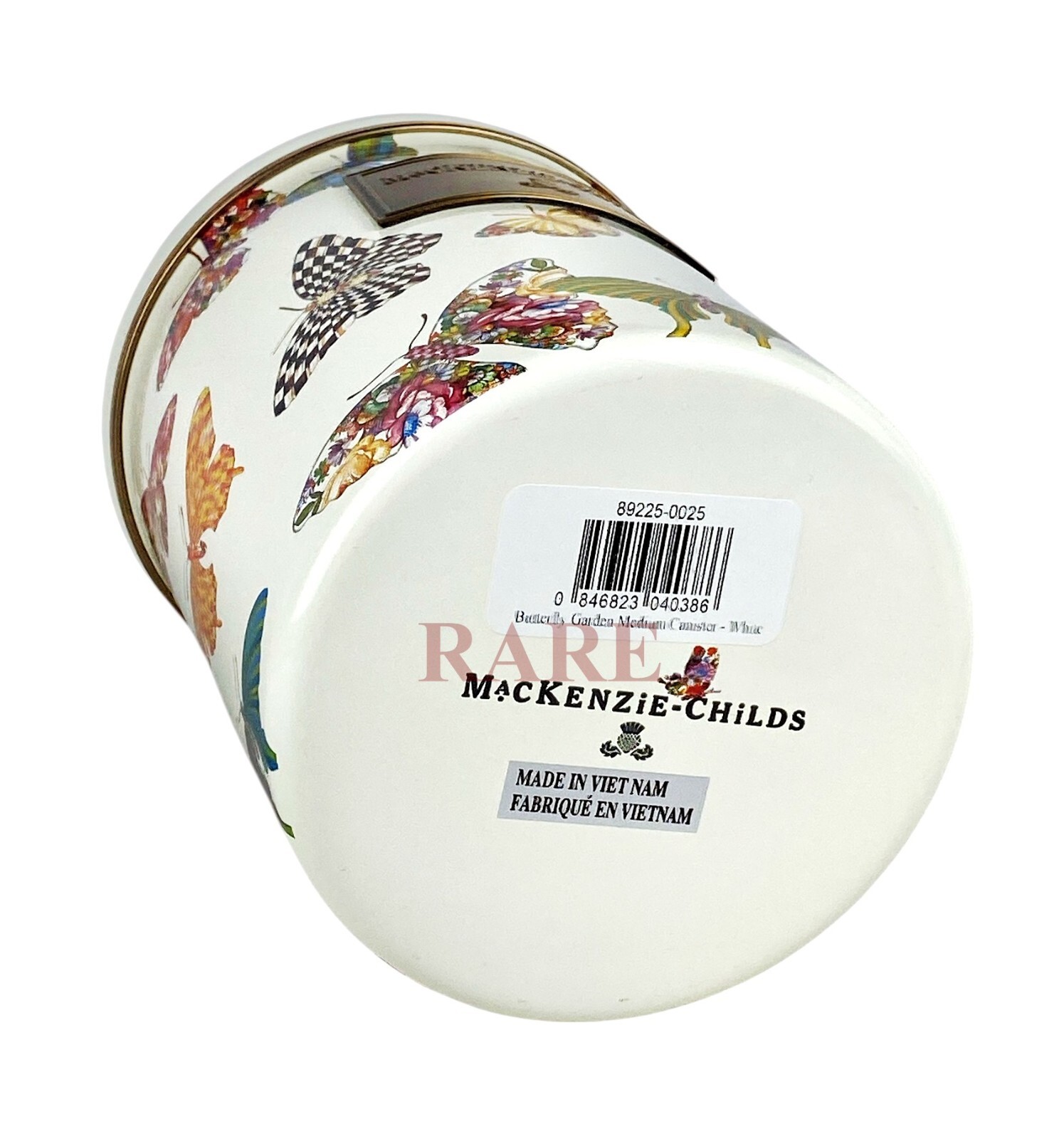 MacKenzie-Childs White Butterfly Garden Enameled Medium 8.5" Canister New No Box