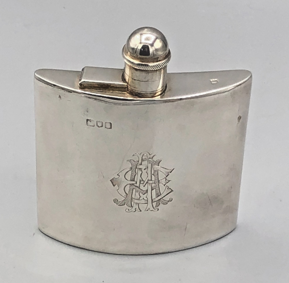 Beautiful antique Sterling Silver Flask 4 5/8" x 3", English hallmarks
