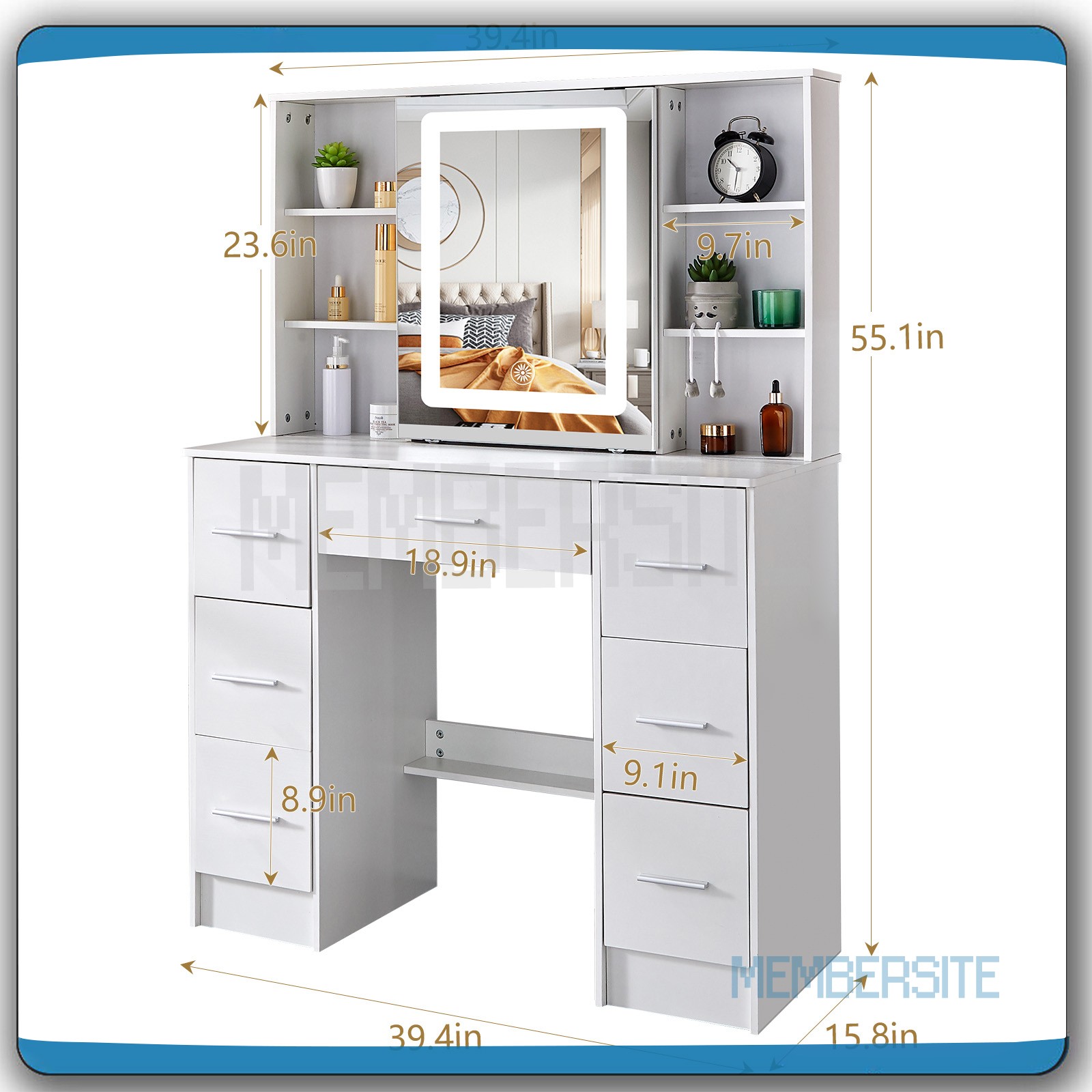 NEW Makeup Vanity Table With Smart LED Sliding Mirror & 10 Shelves Dressing Desk