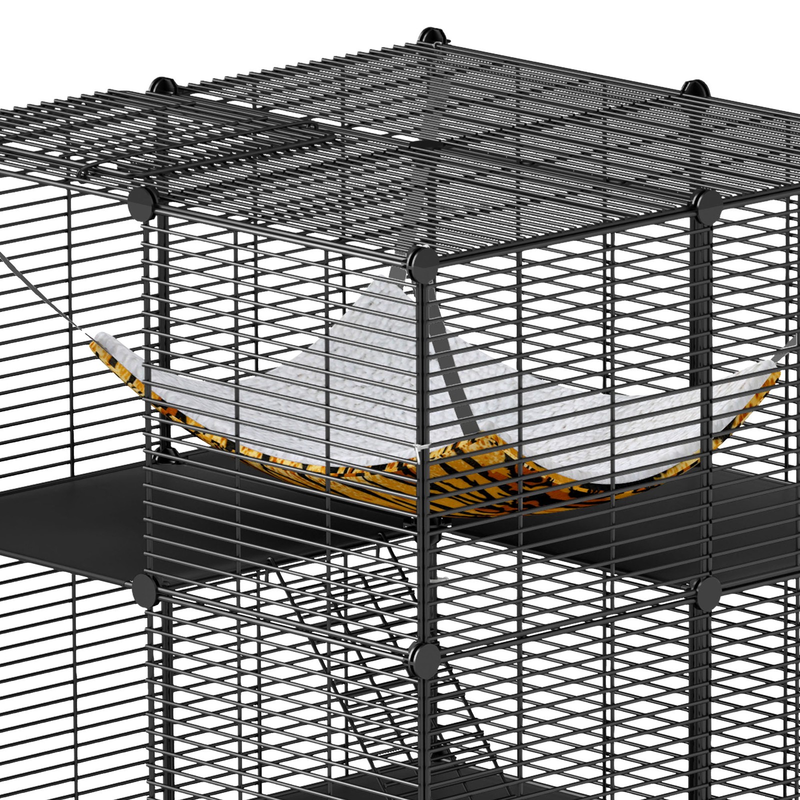 Cat Cage Indoor Cat Enclosures DIY Playpen Ferret Rabbit Metal Kennel w/ Hammock
