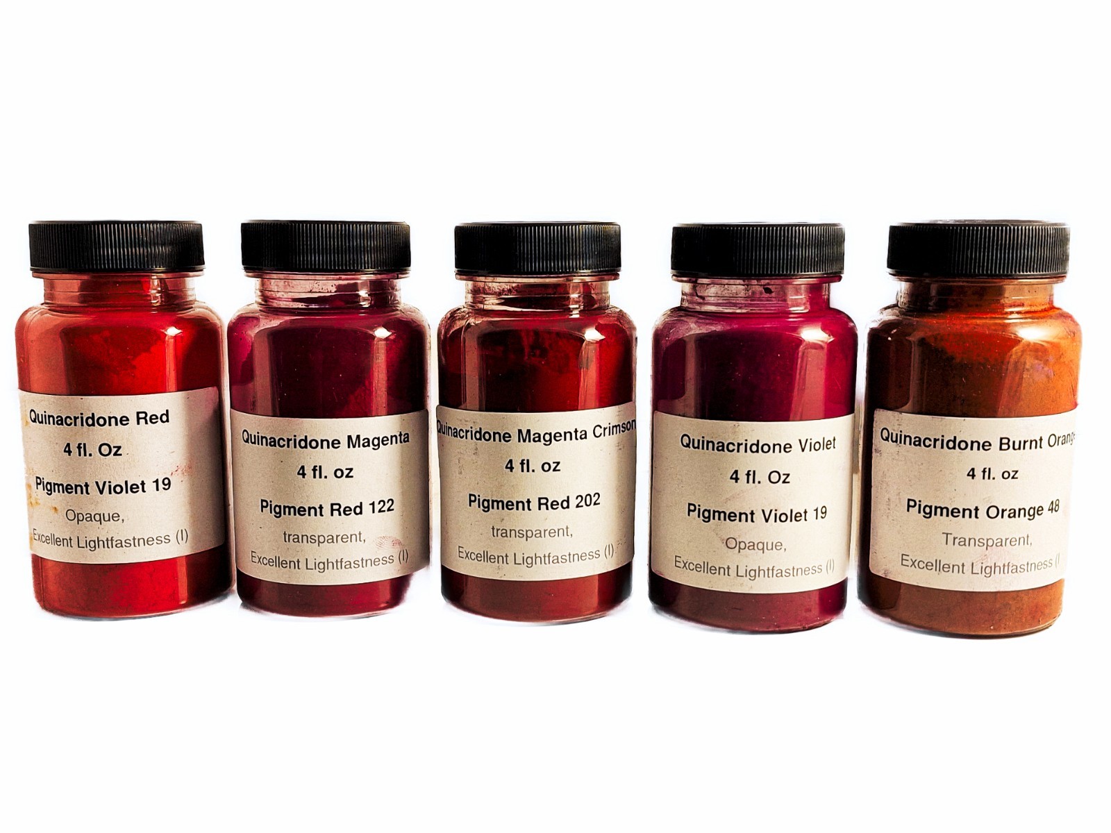 Quinacridone Burnt orange, Red, Magenta ,  Pigment Dry Powder set  5 x 4 fl.oz