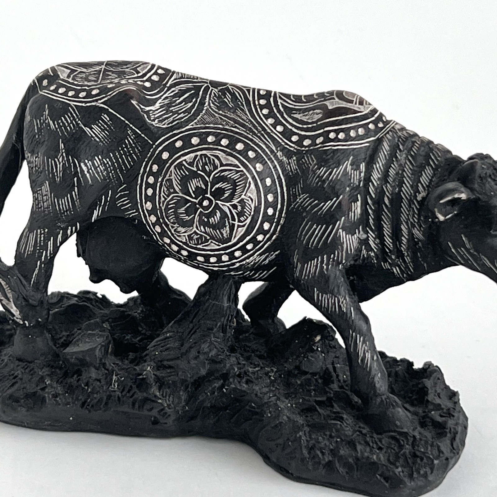 Cow Bull Figurine With Intricate Art