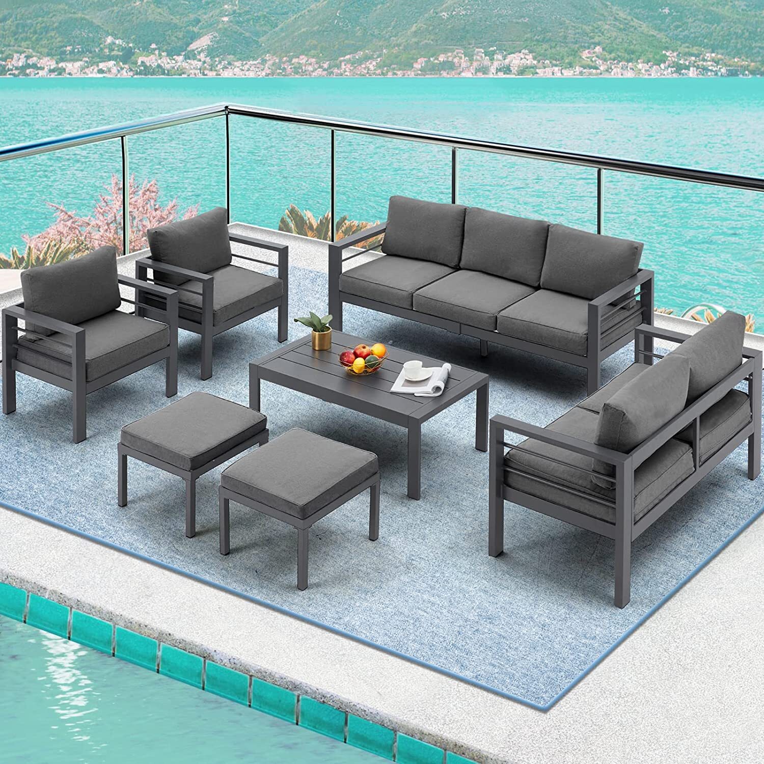 AECOJOY Aluminum Outdoor Furniture Sets Garden Conversation Set Sectional Sofa