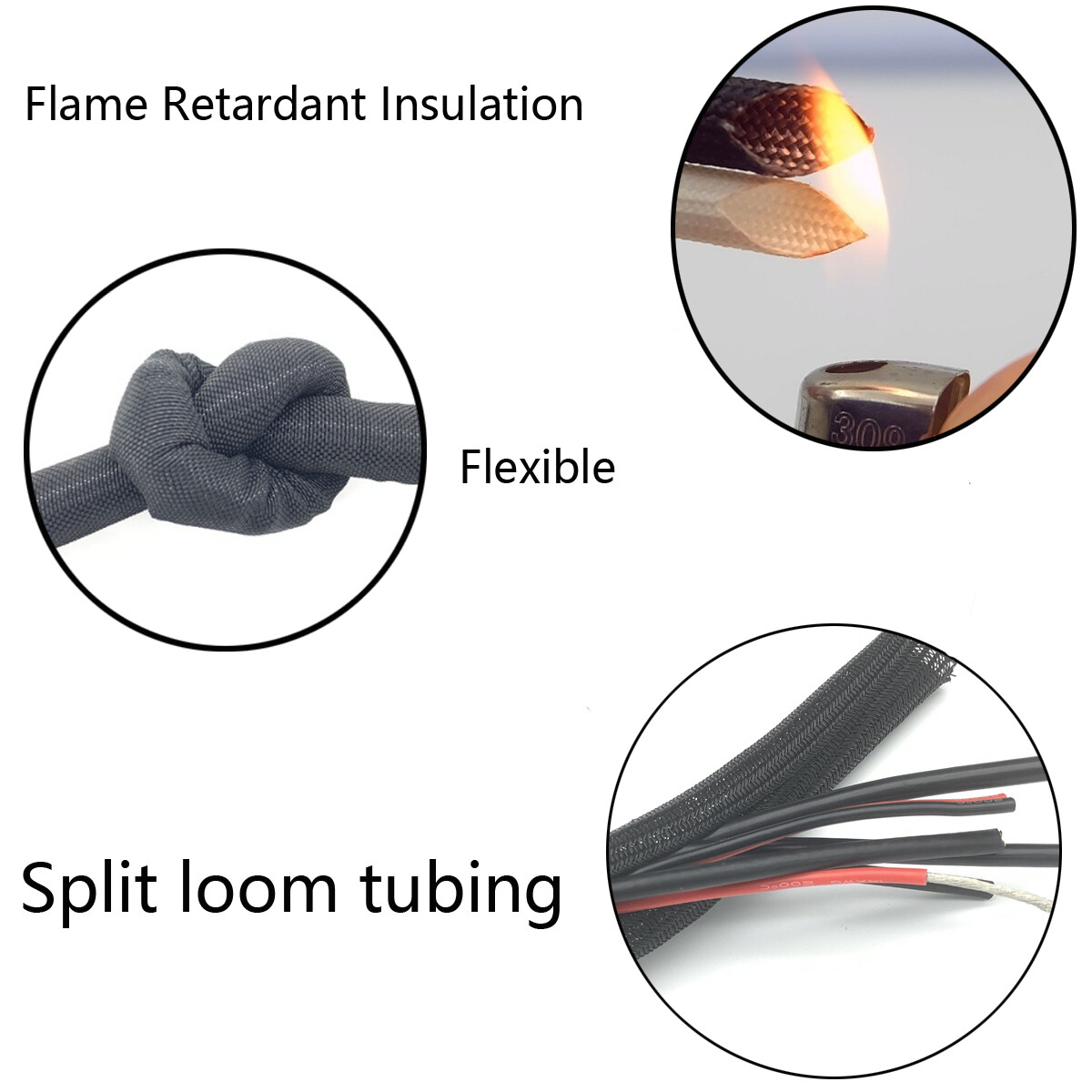 5ft&28ft Braided Split-Sleeve Wire Loom for High-Temp Automotive Harness Wrap