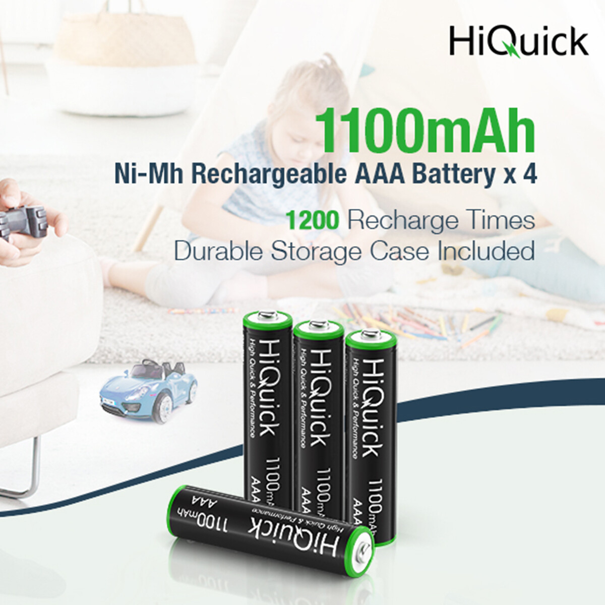 HiQuick AA AAA 2800mAh 1100mAh NiMH Rechargeable Batteries 1.2V + Case Box Lot