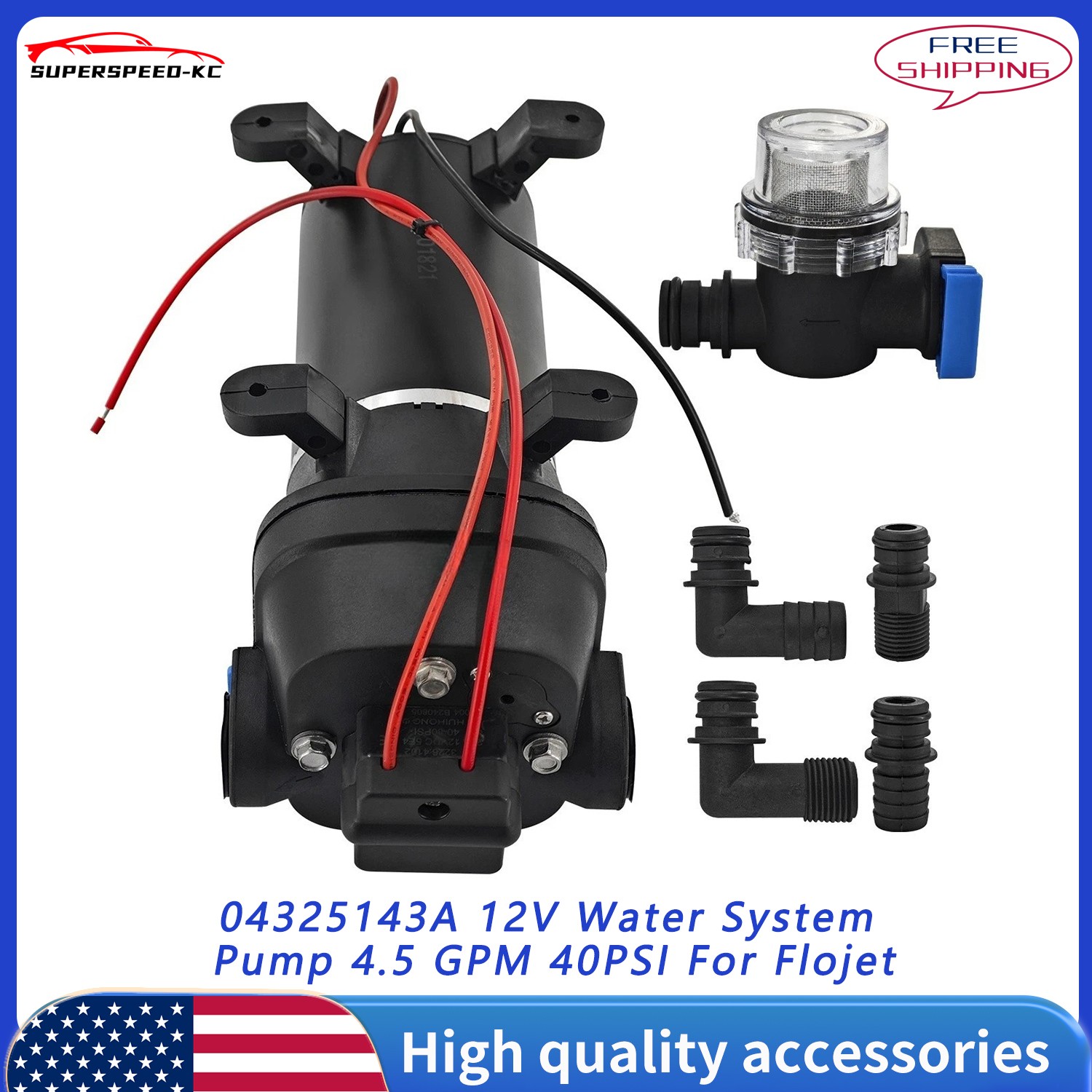 12V Water System Pump 4.5 GPM 40PSI for Flojet 04325143A