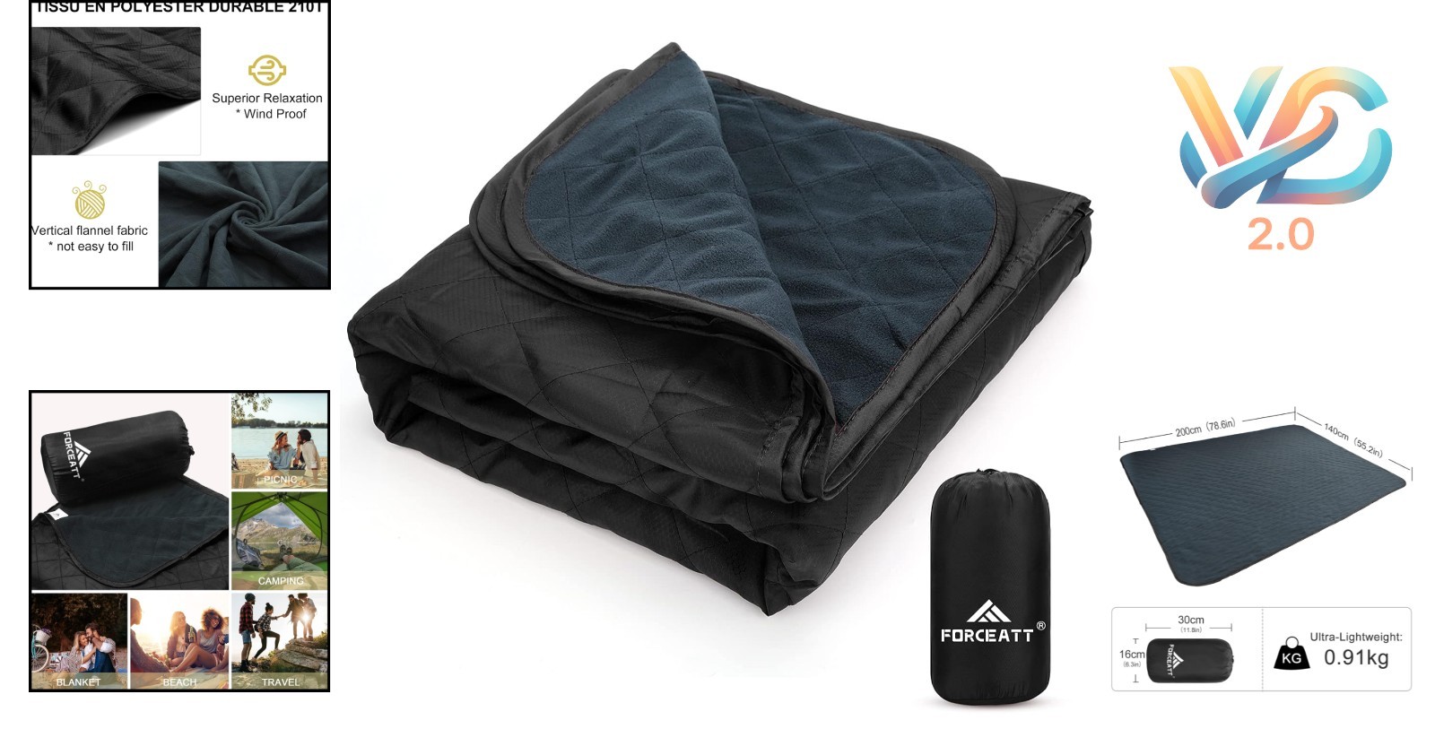 Large Waterproof Camping Blanket 79x57 Sandproof Picnic Travel Outdoor