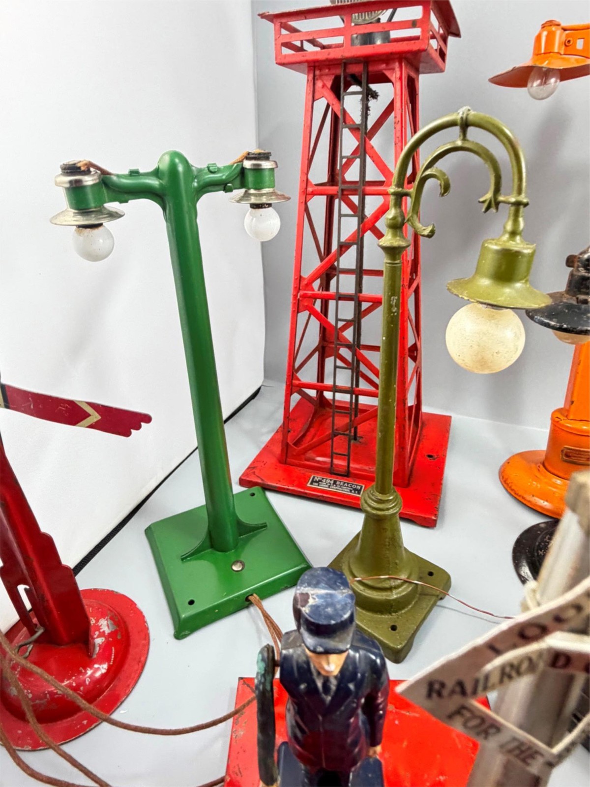 Assorted Lot of 33 O Gauge Lamp Posts Railroad Crossing Gate Bumper Etc.. AS IS