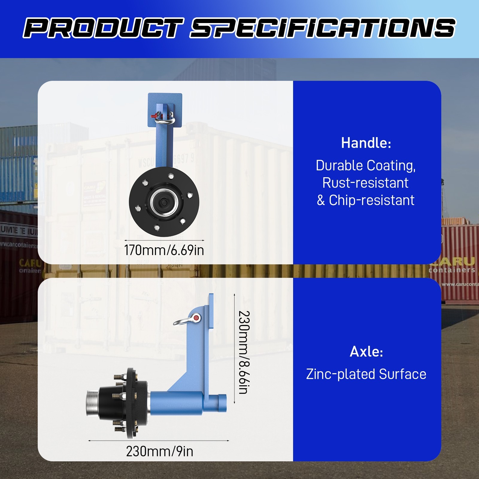 2 pcs 6 x 6.5 Lug 8800LB Shipping Container Wheels, Bolt-on Spindle Kit NEW