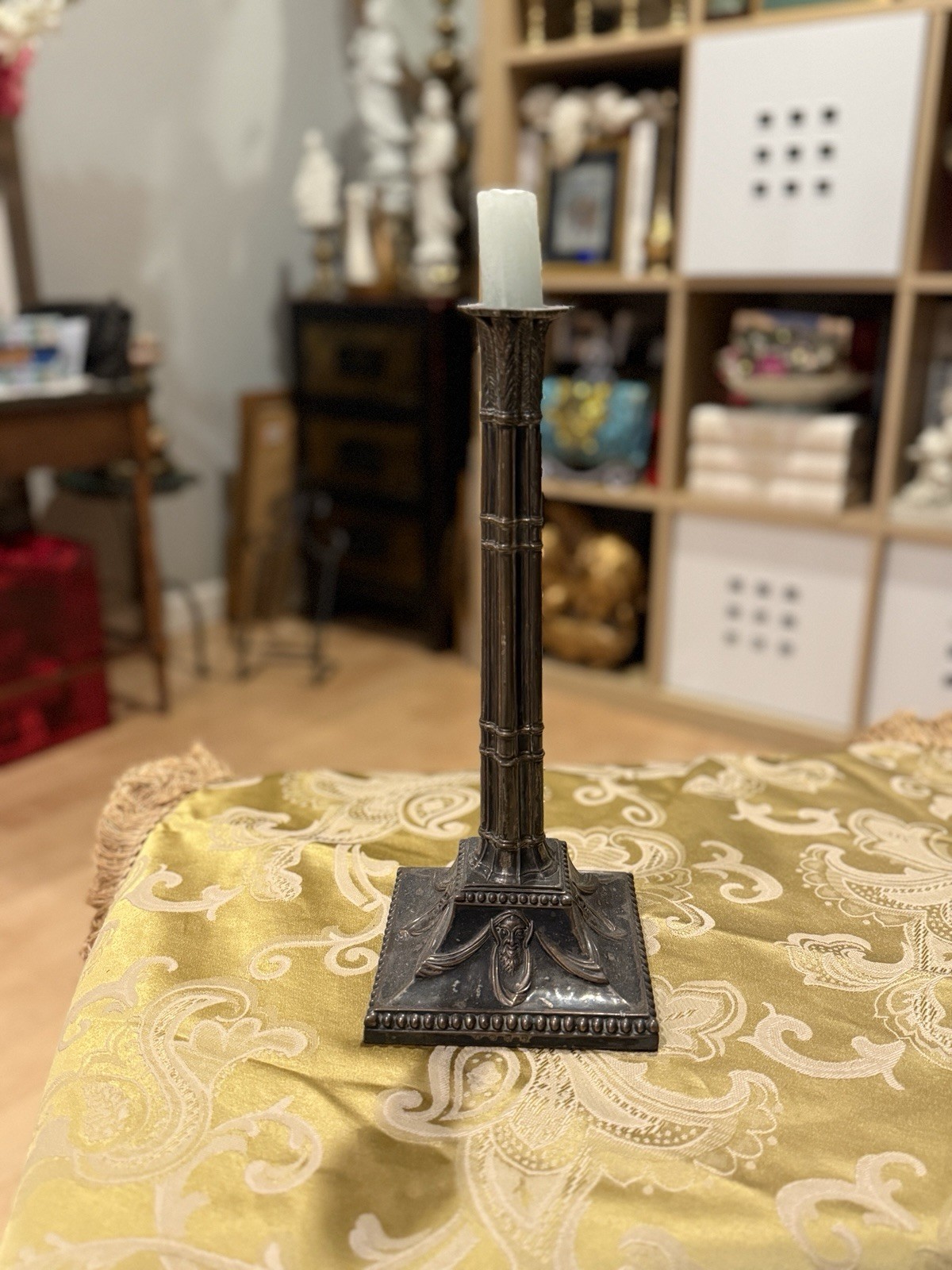 Antique Corinthian Column Silver Plate Old Sheffield Candlestick C. 1800 12 Inch