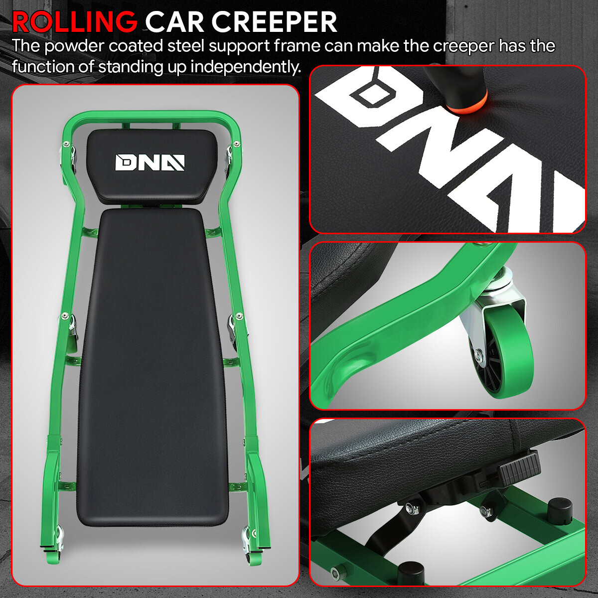 43" 2 IN 1 Mechanic 3-Level Adjustable Rolling Auto Garage/ Shop Creeper Green