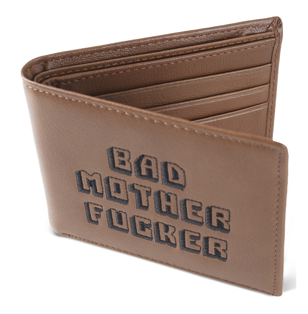 Brown Embroidered Bad Mother Fu**er Leather Wallet As Seen in Pulp Fiction