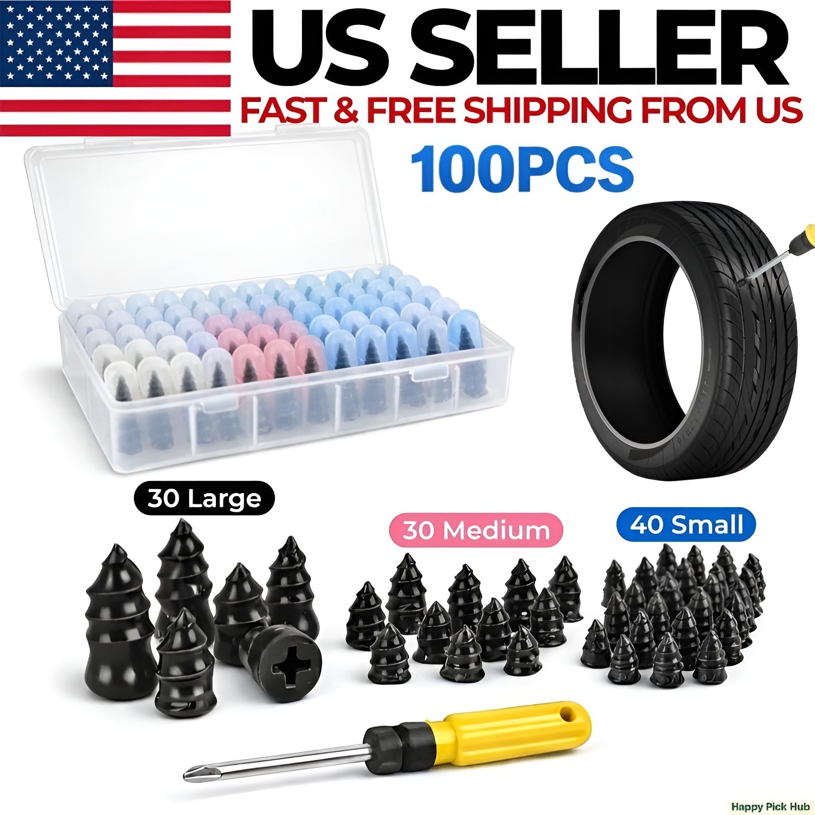 100Pcs Tire Repair Rubber Nails Emergency Puncture Repair Screws Kit