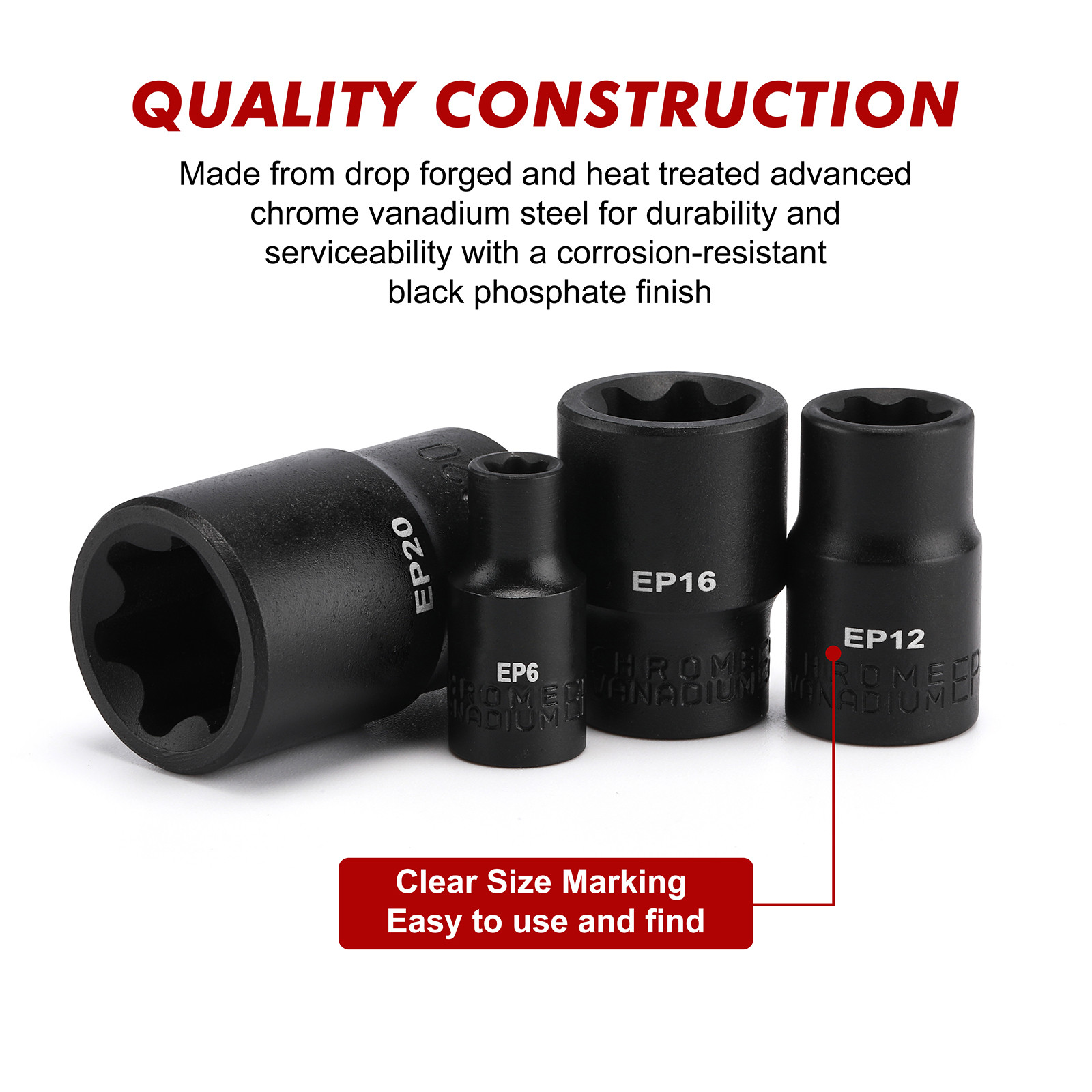 19PCS External Torx Plus Socket Set 6 Point EP Socket EP4-EP32 5 Point 1/2'' Dr