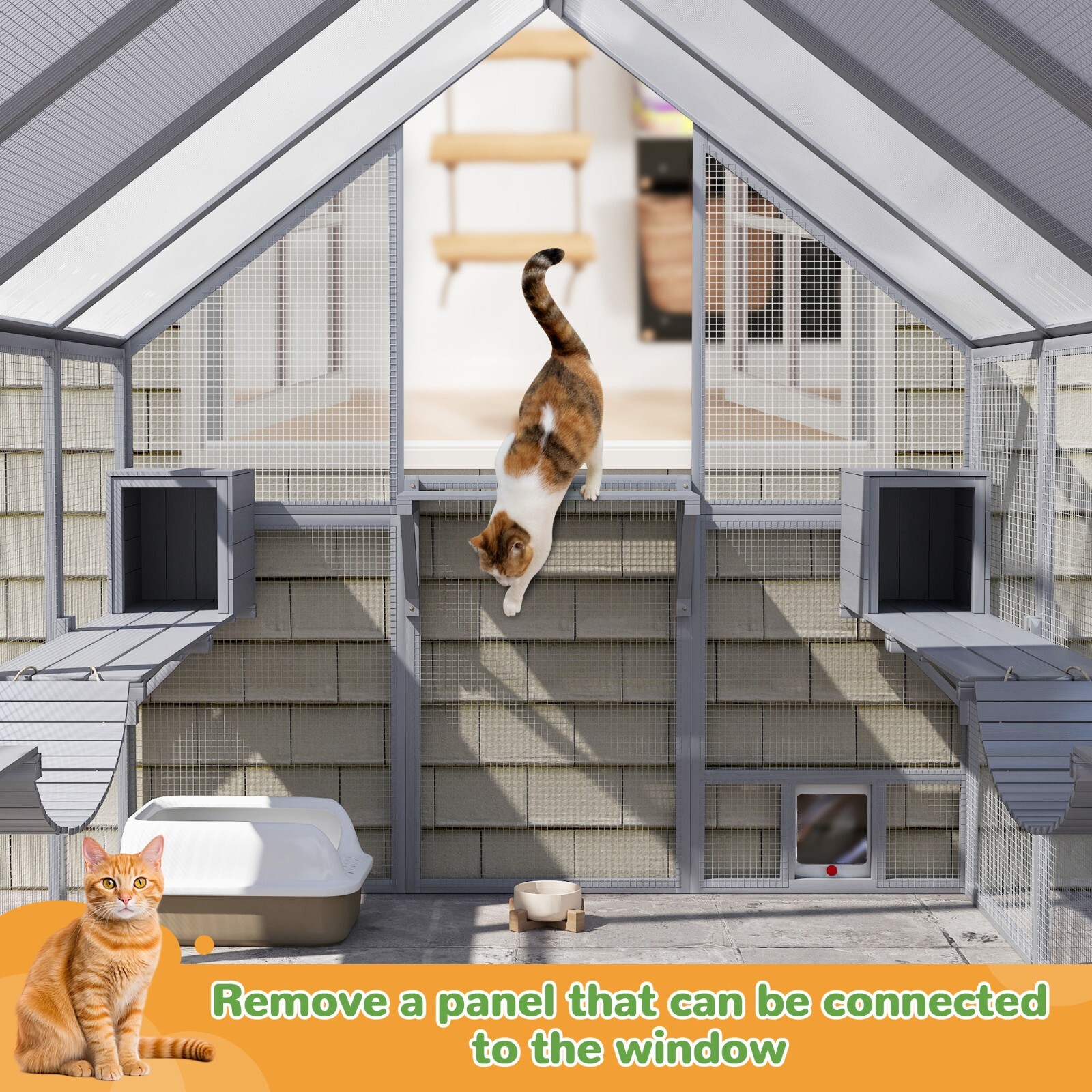 COZIWOW 108" Outdoor Large Cat Enclosure Wooden Cat Catio Outside Window Access
