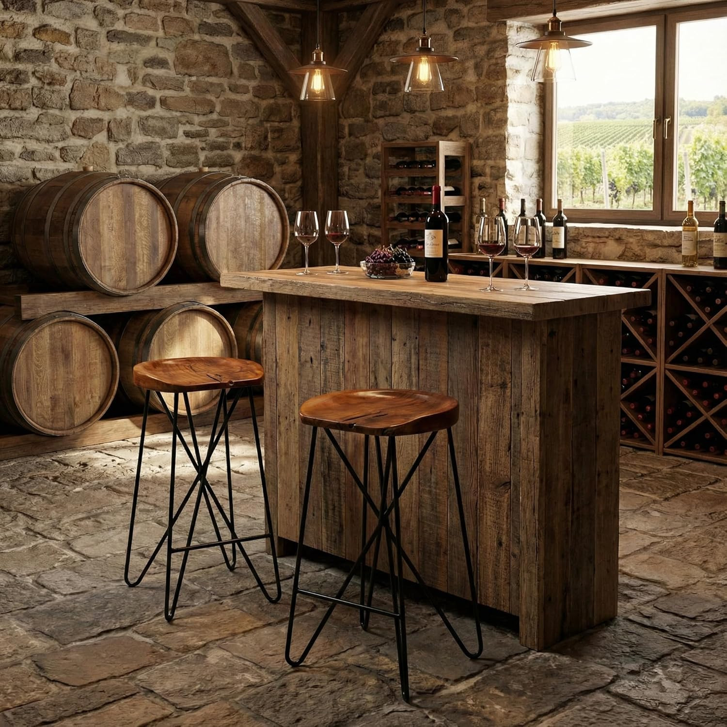 Aloha Backless Teak Counter Stool with Black Metal Legs - 27" Tall