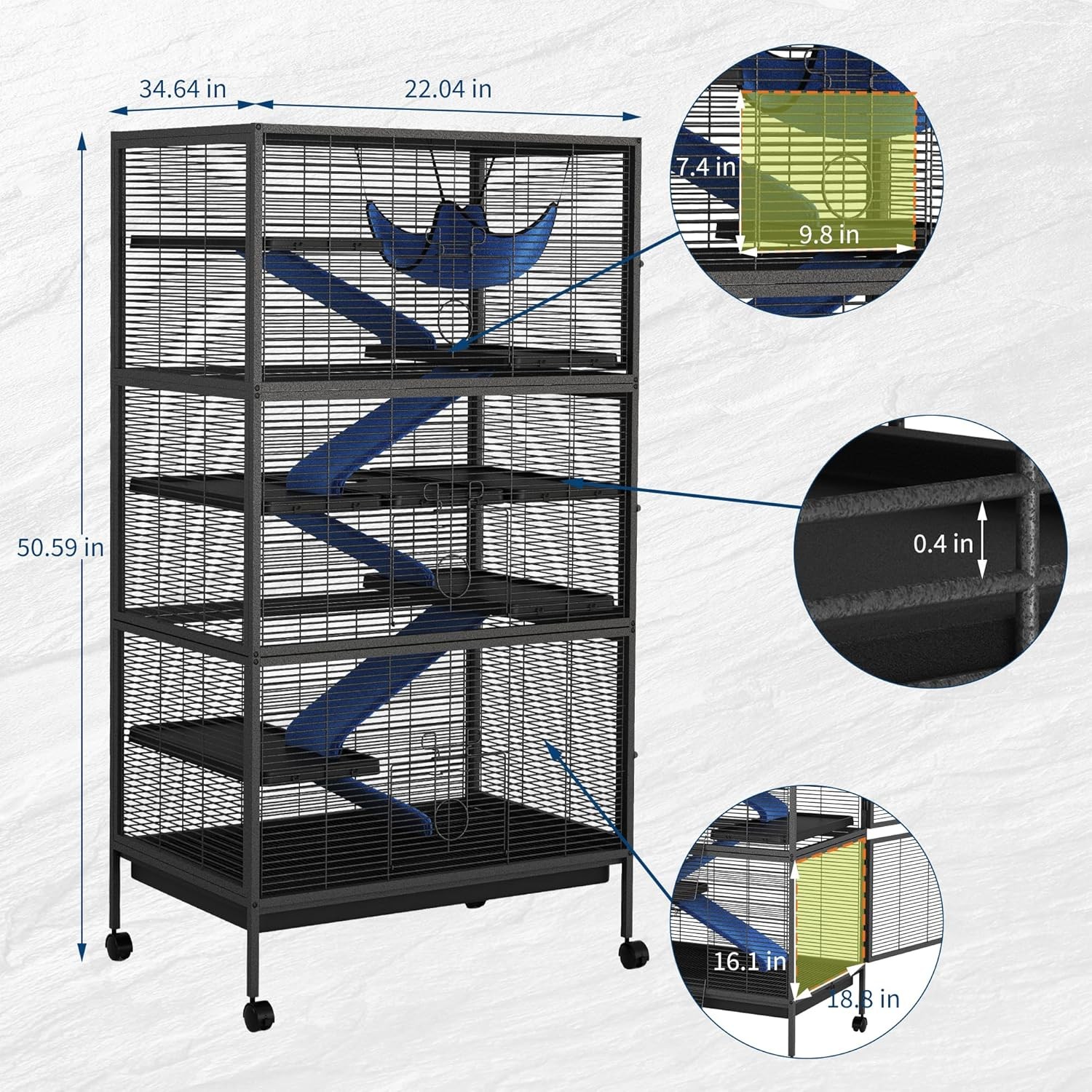 50" 6-Floor Critter Nation Cage Ferret Cage Chinchilla Rat Mice Squirrel Rabbit