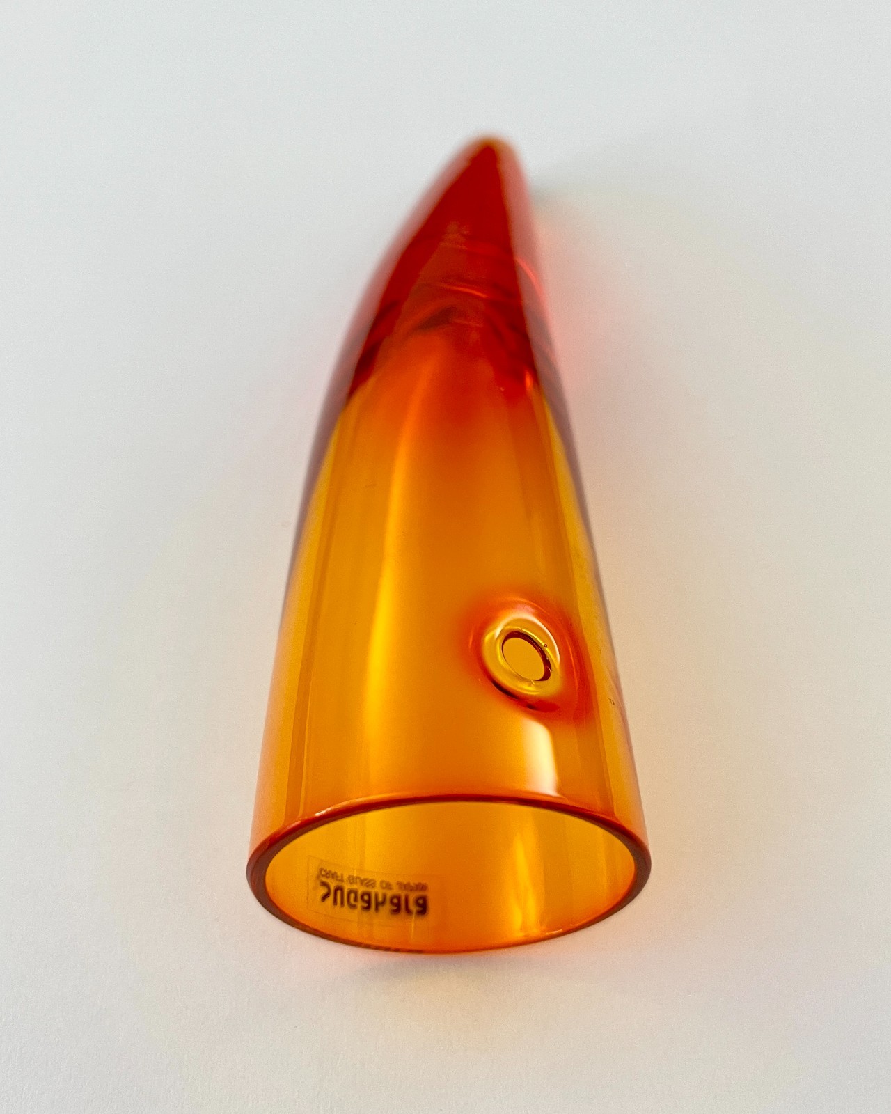 Vintage Sugahara Art Glass Wall Hanging Horn Vase Orange Japan NOS Box