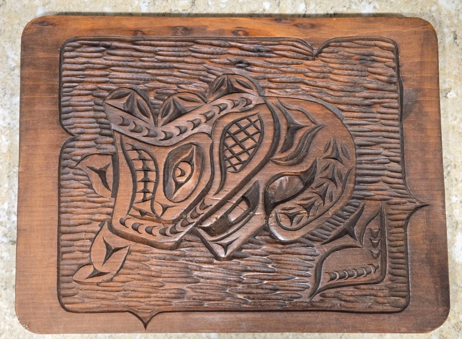 Vintage Cedar Wood Carving Wall Plaque By S J Aboriginal  Salish