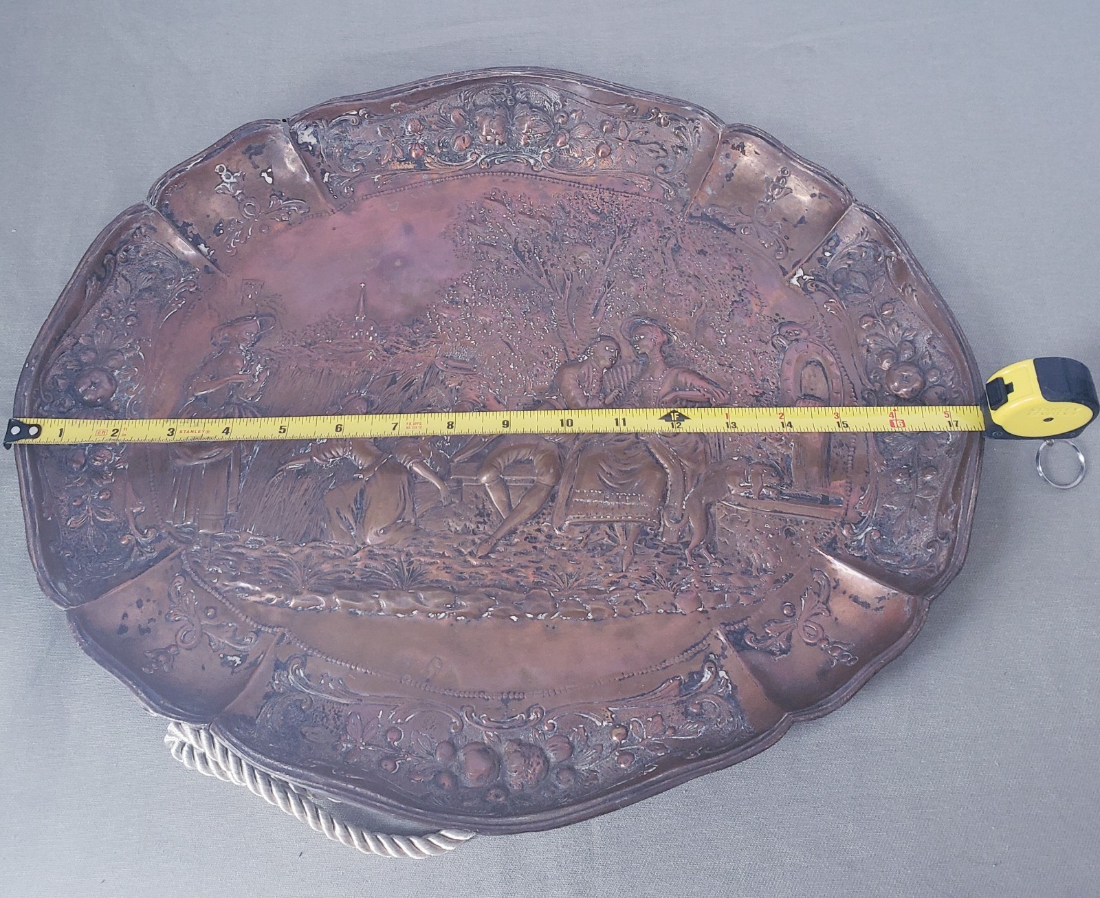 Large Antique Embossed Copper Wall Art