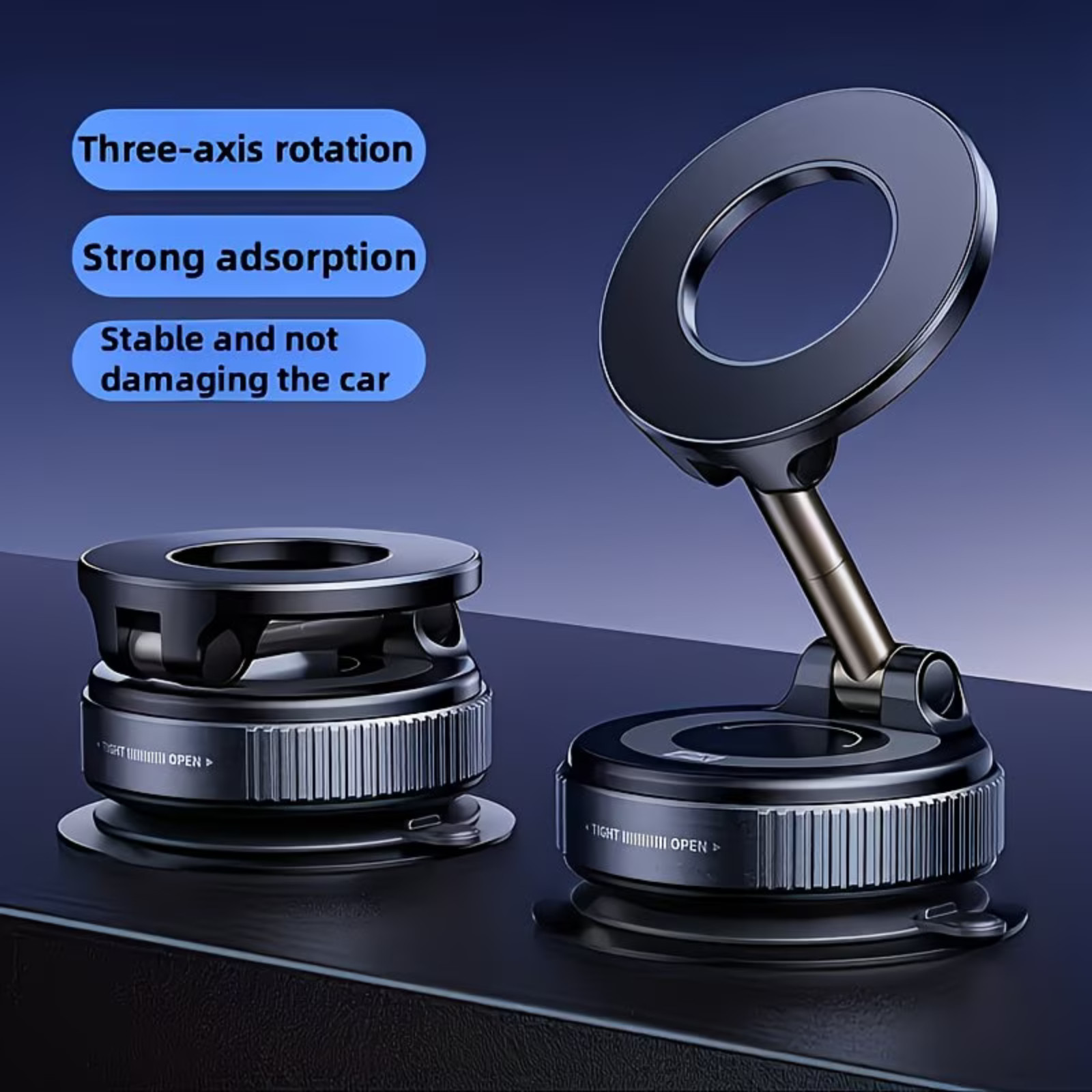 Vacuum Magnetic Phone Holder for Car – Zinc Alloy Suction Car Mount, Adjustable
