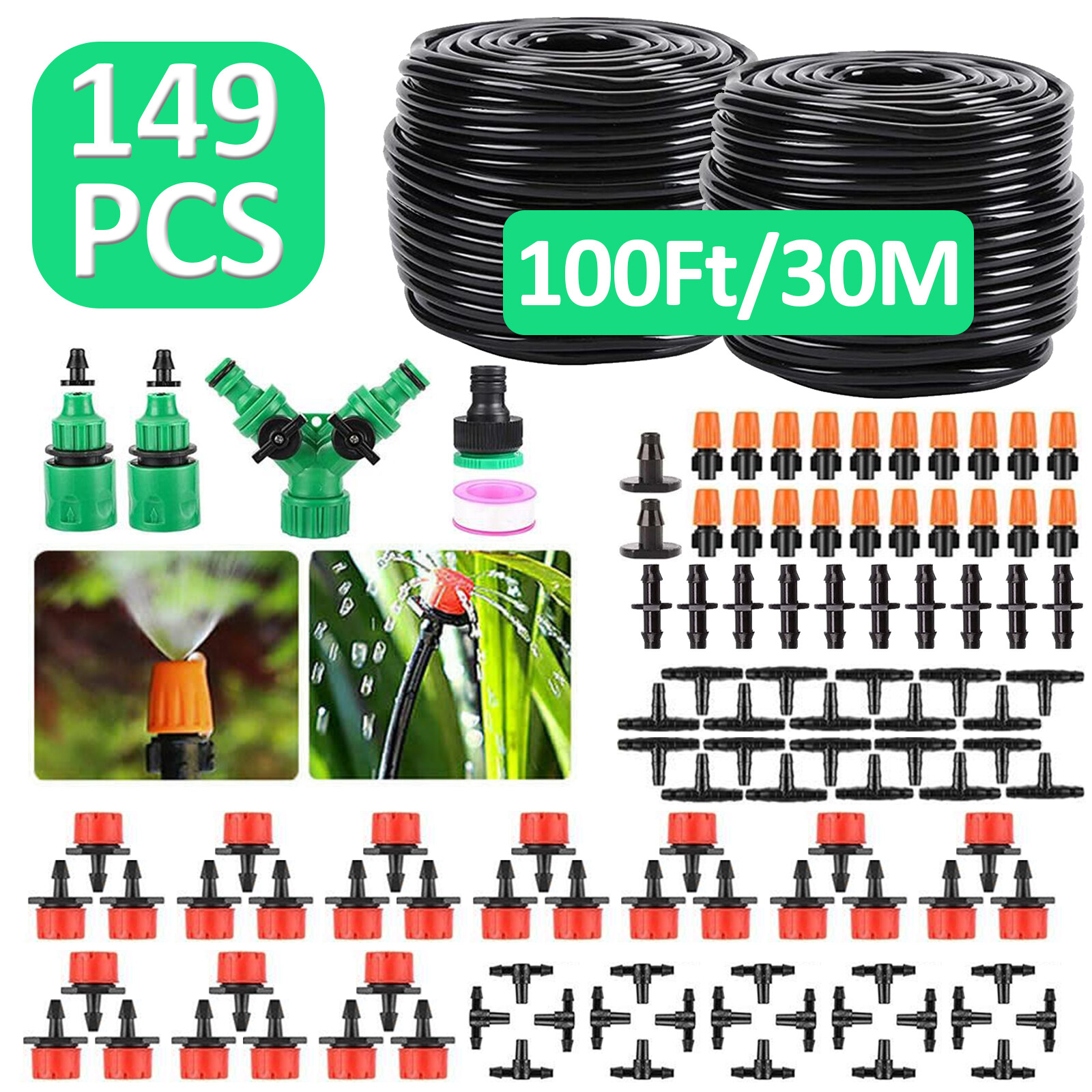 Misting Cooling System 98FT (30M) Misting Line + 30 Brass Mist Nozzles Garden US