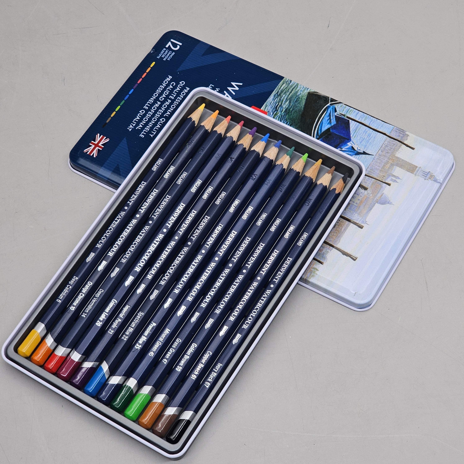 DERWENT Watercolour Pencils (12 Count) Metal Tin for Art