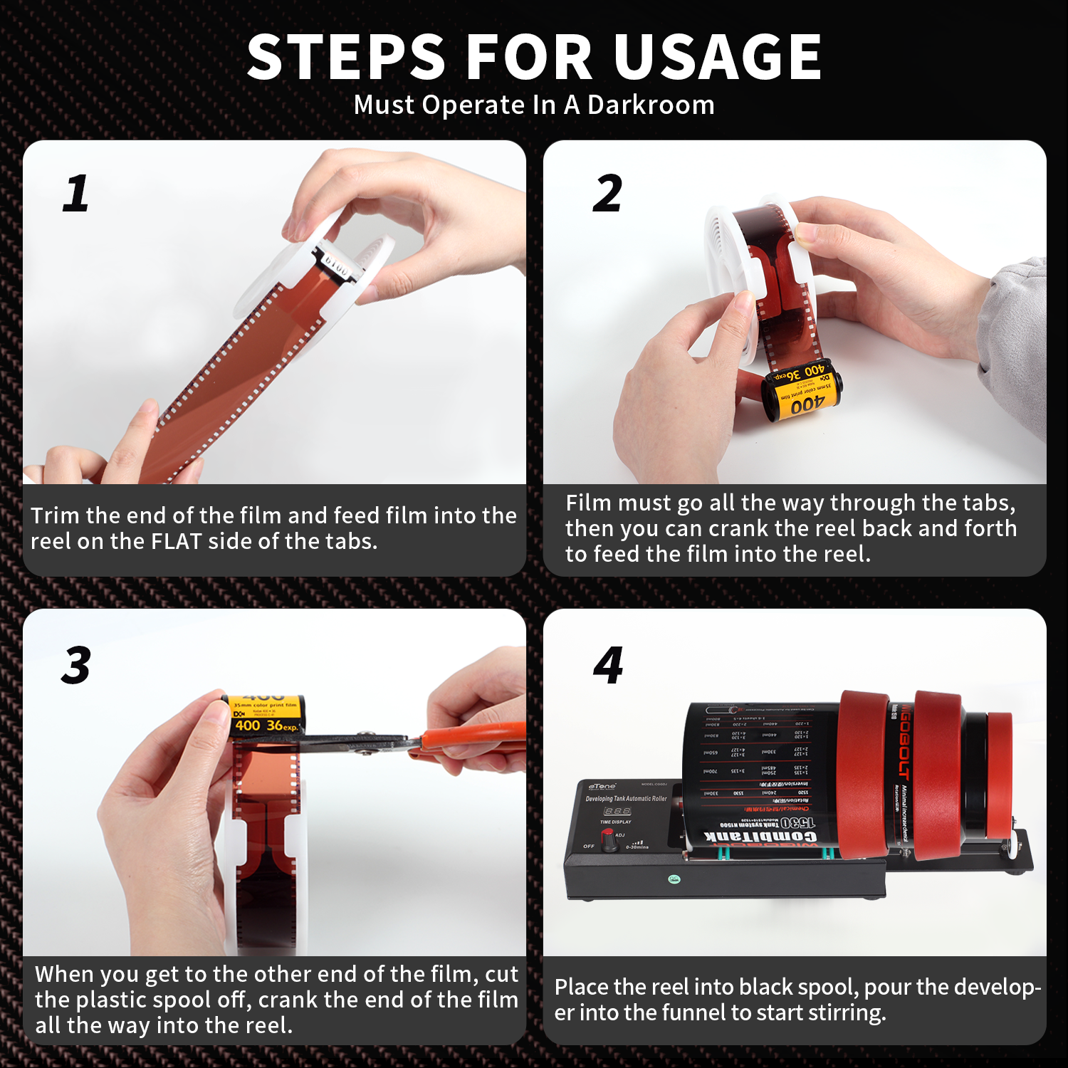 eTone Extended Developing Tank 3 Spirals 120 35 4x5 B/W film Darkroom Processing