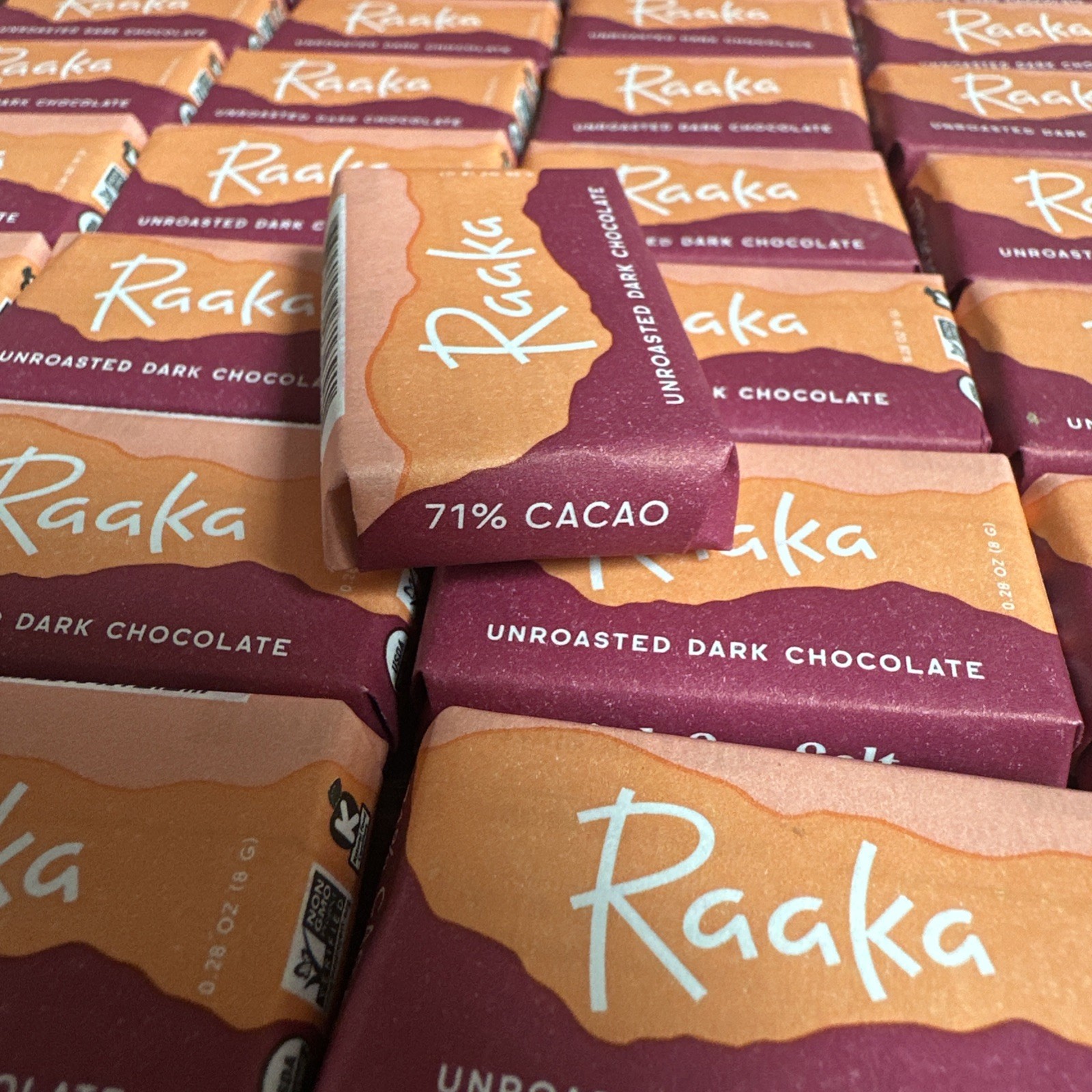 88 Raaka Organic Dark Chocolate 71% Cacao Vegan GF Soy Free 0.28Oz Pink Sea Salt