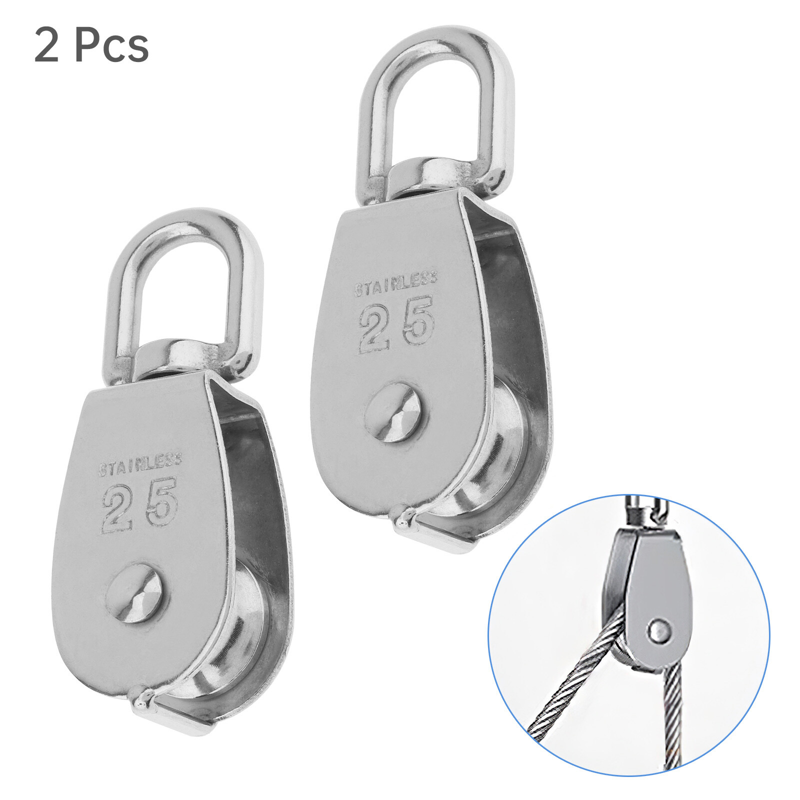 2x M25 Single Pulley Block 304 Single Pulley Wheel Kit for Lifting / Hanging US
