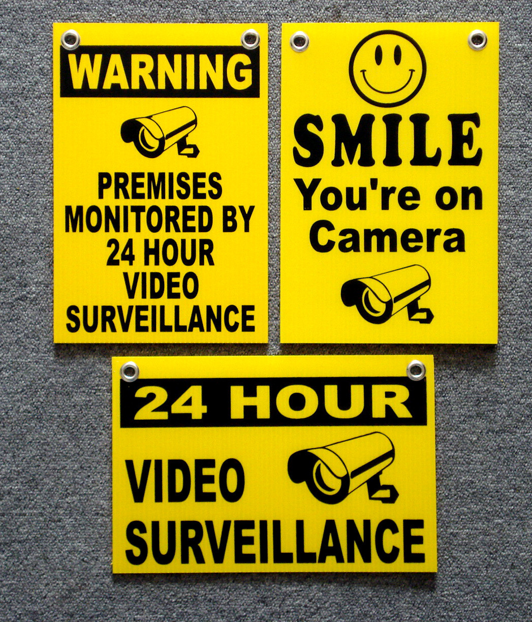 (3)  24 HOUR VIDEO SURVEILLANCE SMILE YOU'RE ON CAMERA SECURITY SIGNS 8x12   NEW