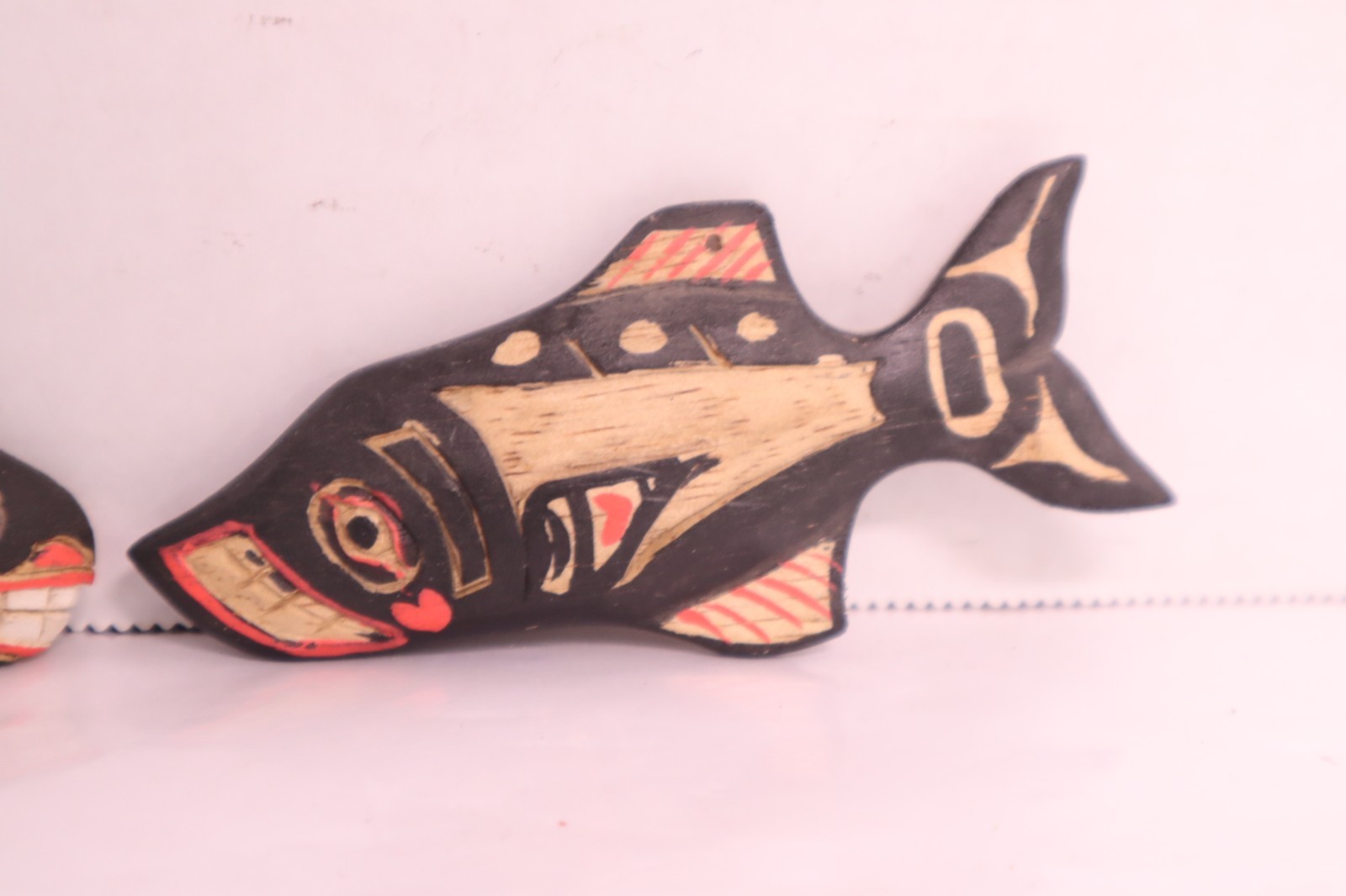 2 Northwest Coast Wood Carving Whale Salmon Fish Plaques Totem Native American