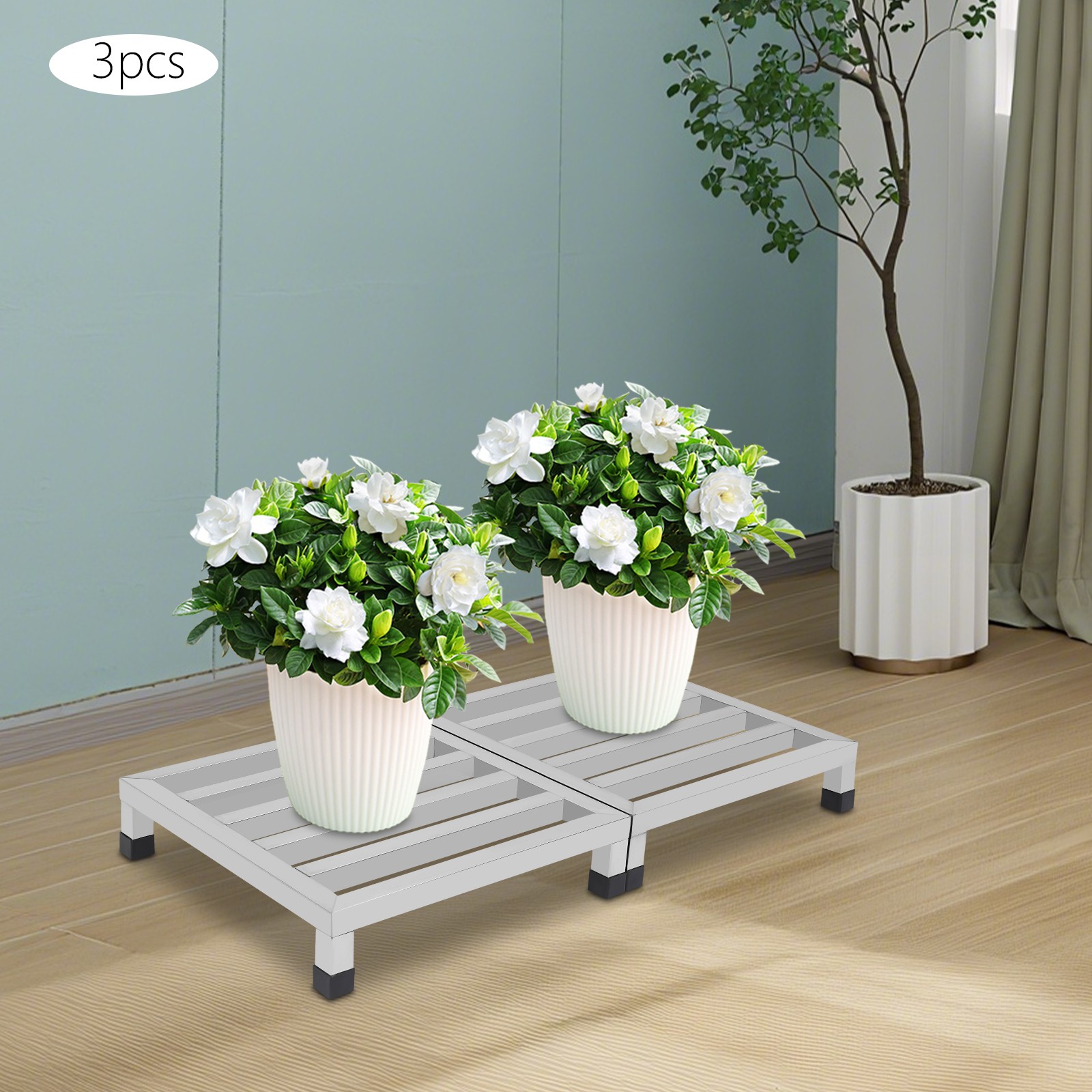 3Pcs Dunnage Stainless Steel Shelves Plants Display Rack Flower Showing Stand