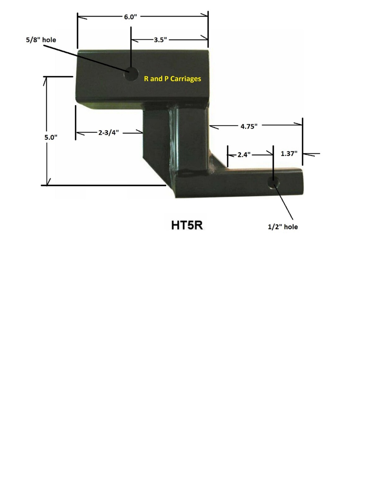 CR Brophy Hitch Adapter 1-1/4" to 2" Trailer Hitch Receiver with 5" Rise