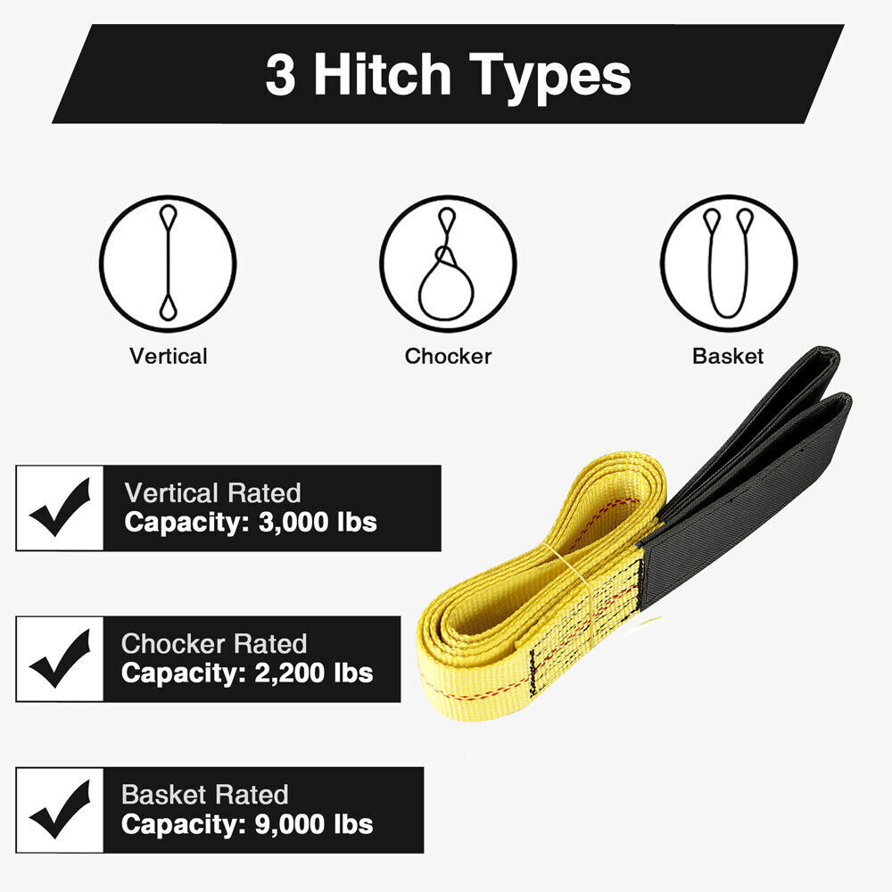 2" x 6ft Nylon Web Lifting Sling Tow Strap Eye & Eye with Heavy Duty Flat Loops