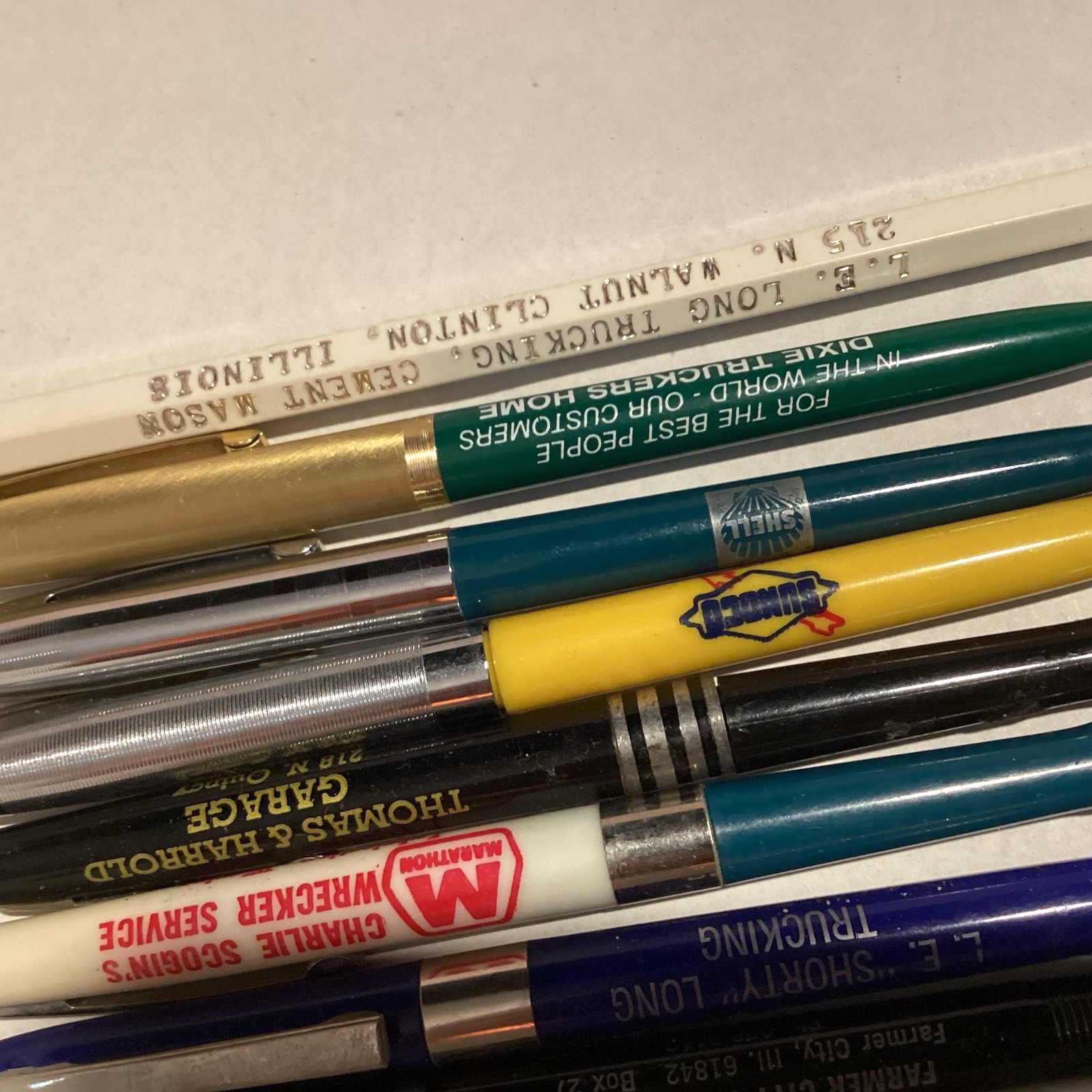 VINTAGE 1970'S ADVERTISING PENS GAS & OIL AND TRUCKING FROM ILLINOIS LOT OF 10