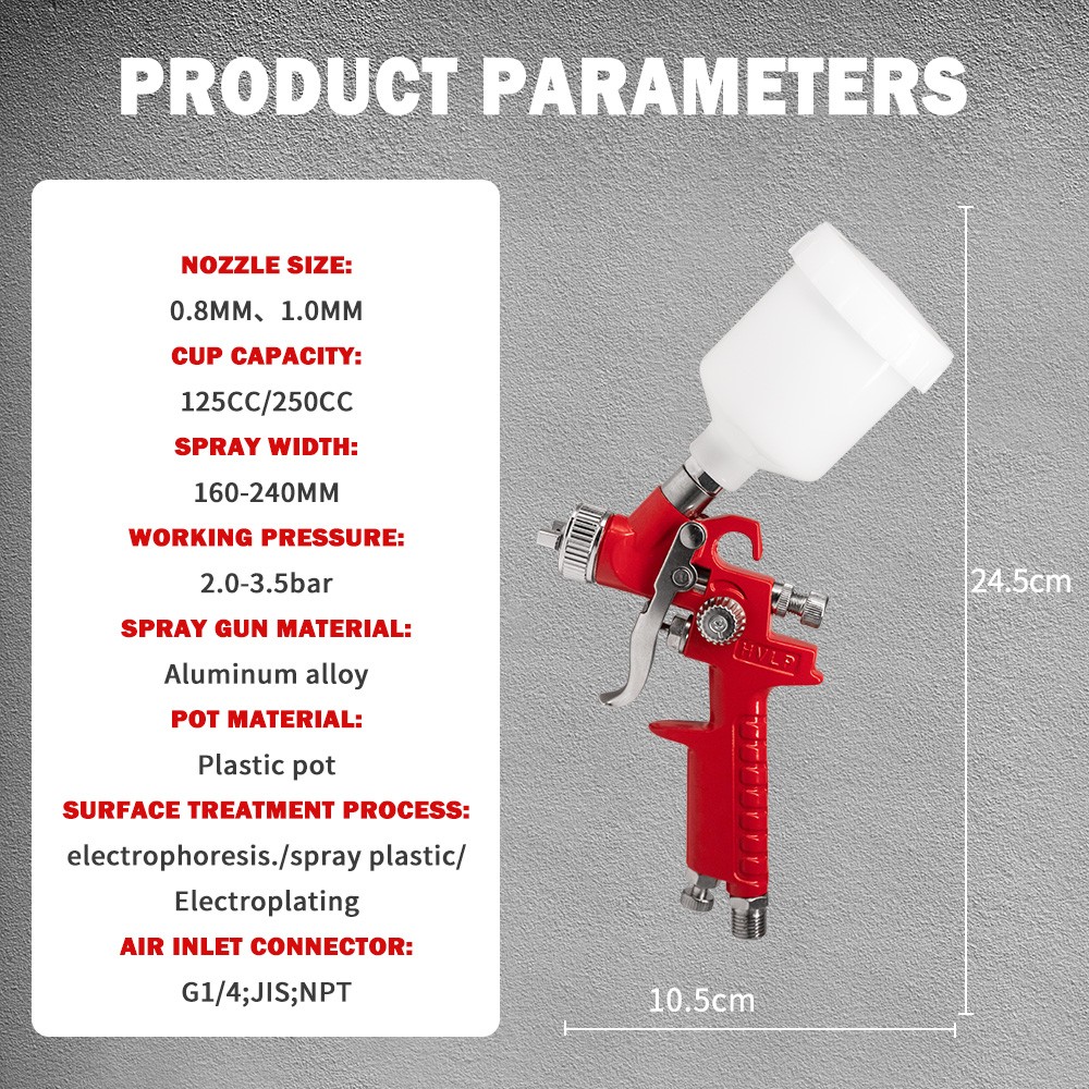 Car Spray Gun Gravity Feed Paint Gun Furniture Wall Painting 0.8/1.0mm Nozzles