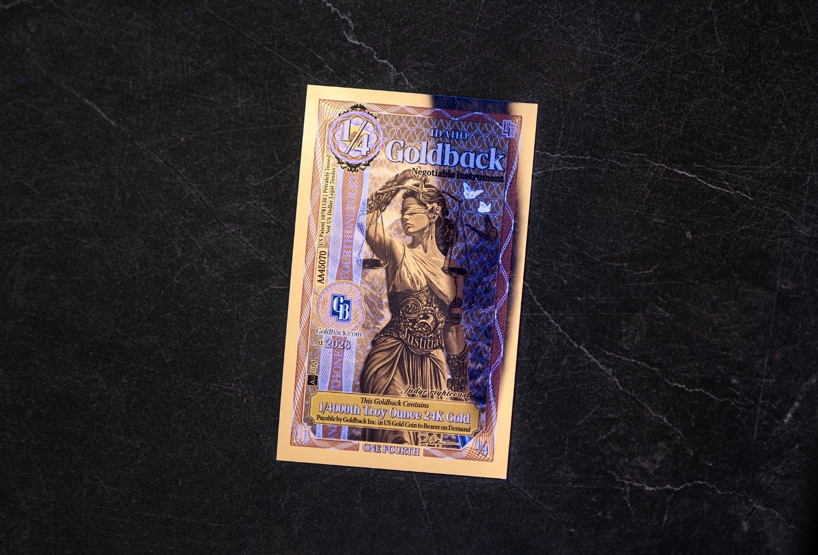 50X - 1/4 IDAHO Goldback Aurum Gold Foil Note 1/4000 oz 24kt .999 Fine PRESALE