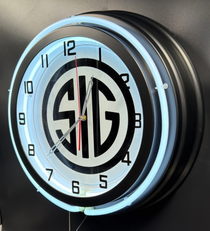 SIG SAUER 19" Double Neon Clock White Matte Black Sign Man Cave Gun Room Bar