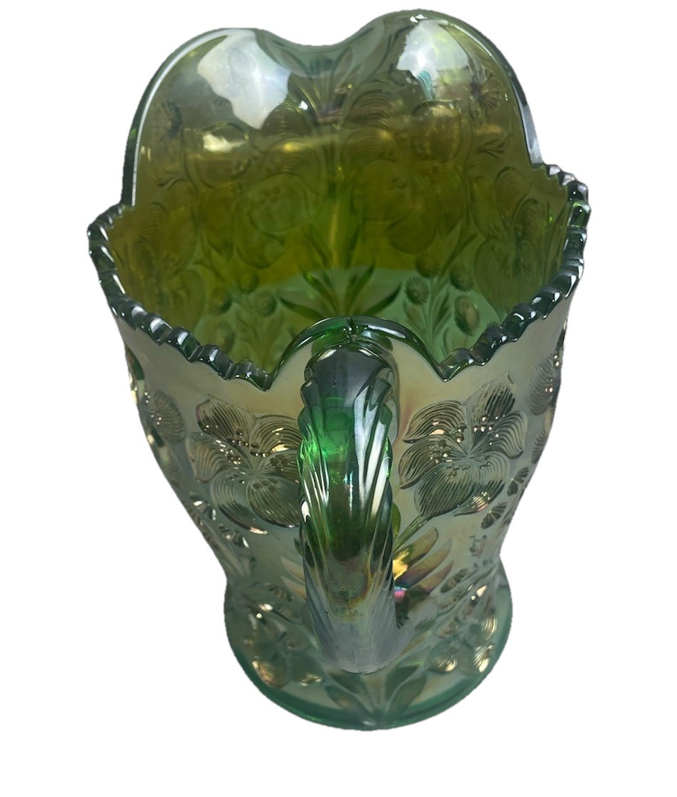 RARE IMPERIAL GREEN CARNIVAL GLASS TIGER LILY PATTERN 5 PC WATER SET