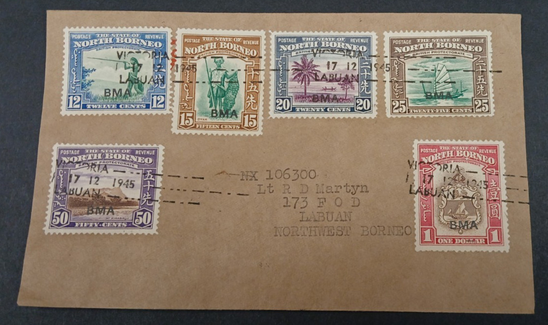 BEYOND RARE North Borneo Envelopes Cancelled 17Dec1945 BMA Overprints SG320-332