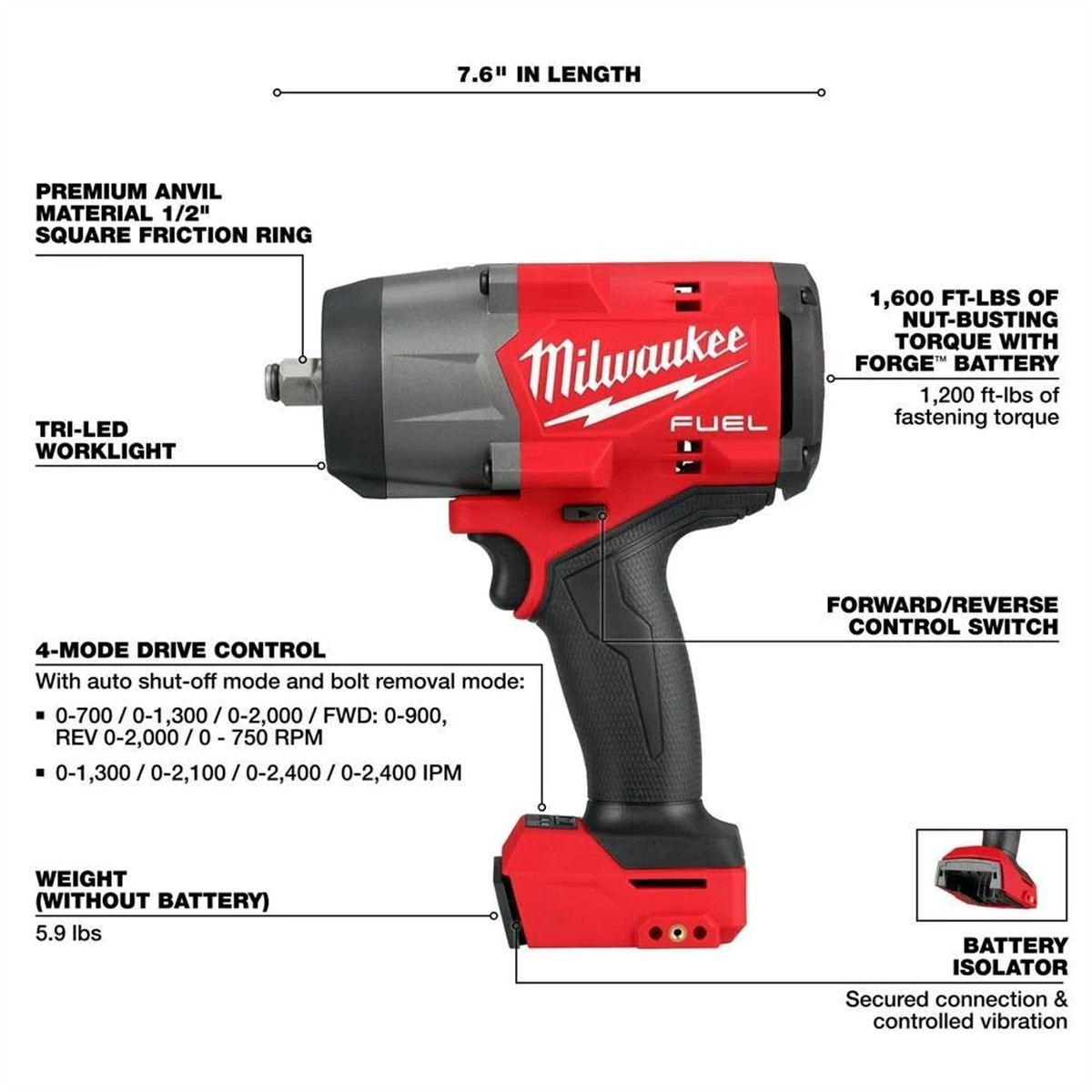 Milwaukee 2967 20 M18 Fuel 1 2 Inch High Torque Impact Wrench Hog Ring Tool