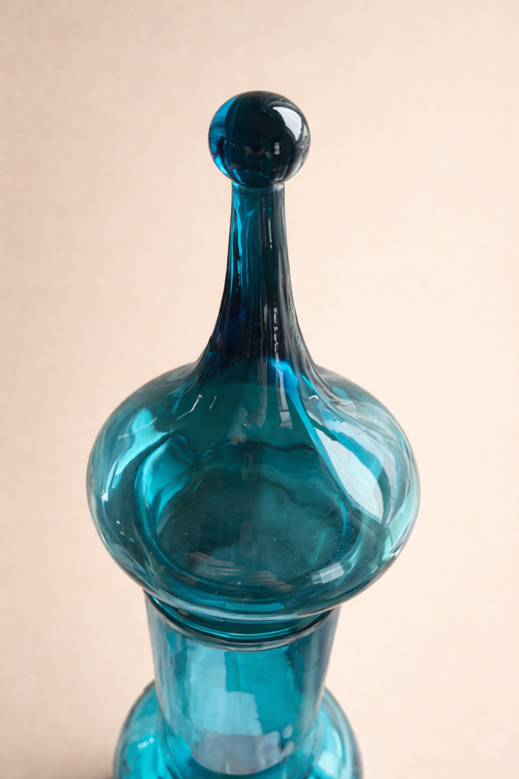 Vintage Empoli Italian Teal Faceted Art Glass Genie Bottle Decanter 20” MCM