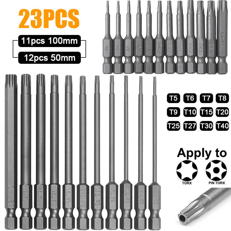 23pcs Torx Screwdriver Bit Set, Security Magnetic Head 50mm 100mm