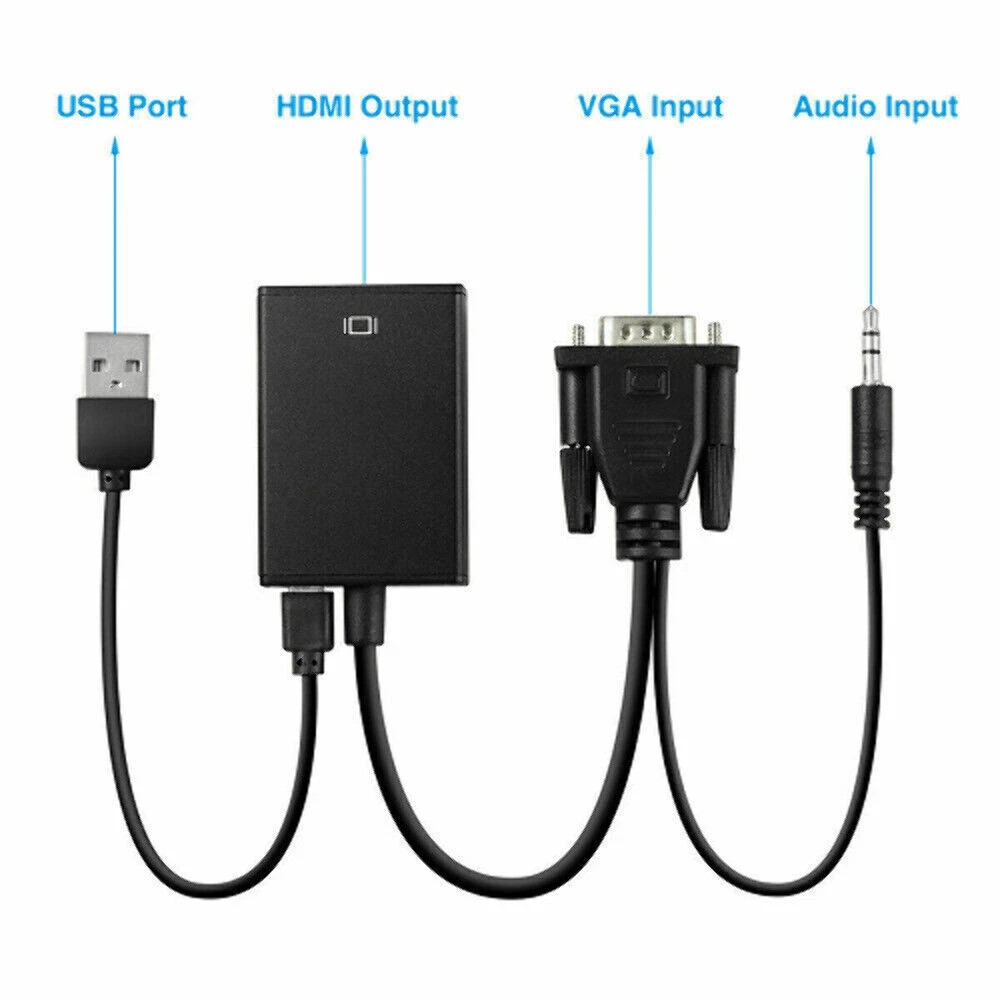 LOT VGA To HDMI Converter 1080P HD Adapter With Audio Cable For HDTV PC Laptop