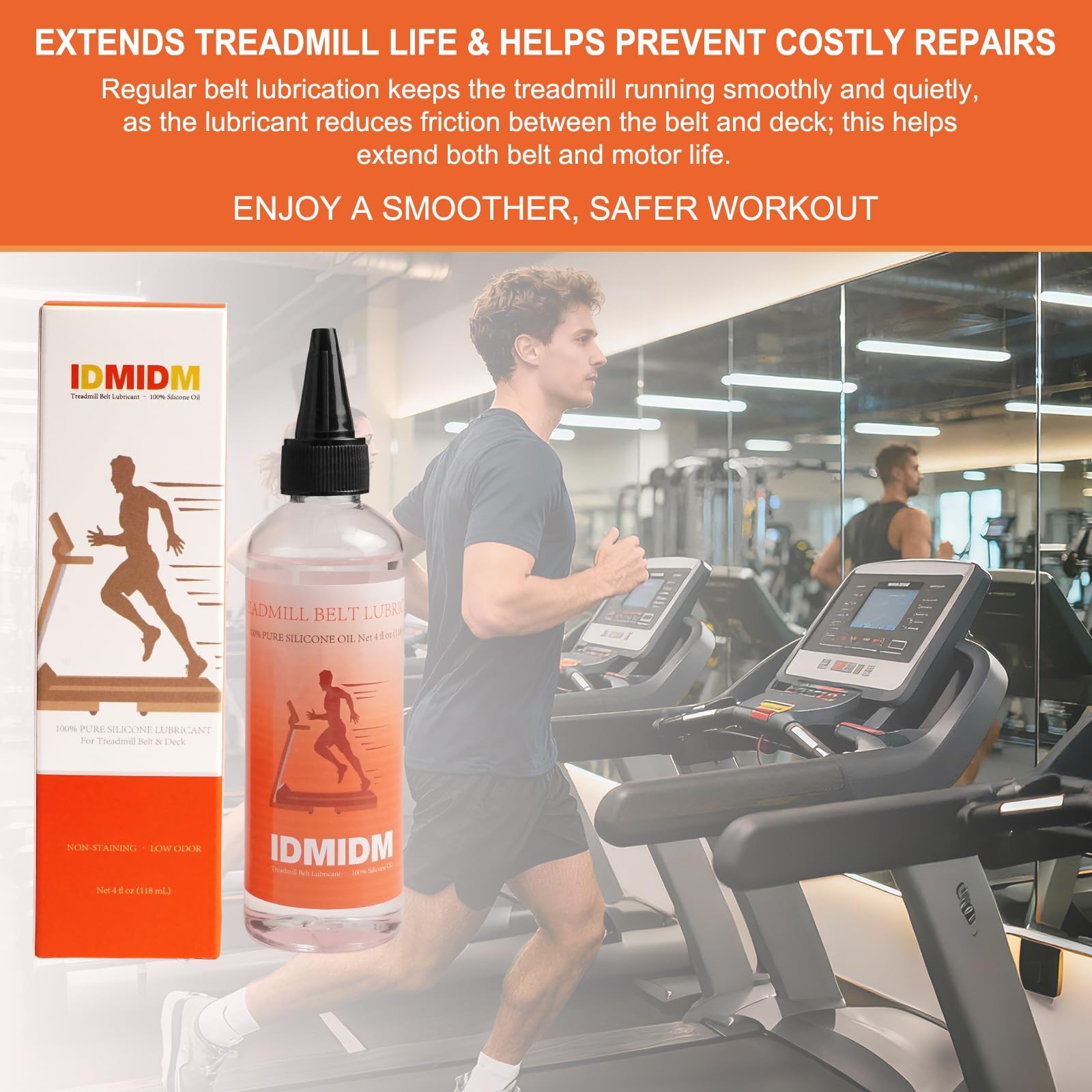 Treadmill Belt Lubricant, 100 Silicone Oil, 4 fl oz / 118 ml, Easy-Apply Nozz...